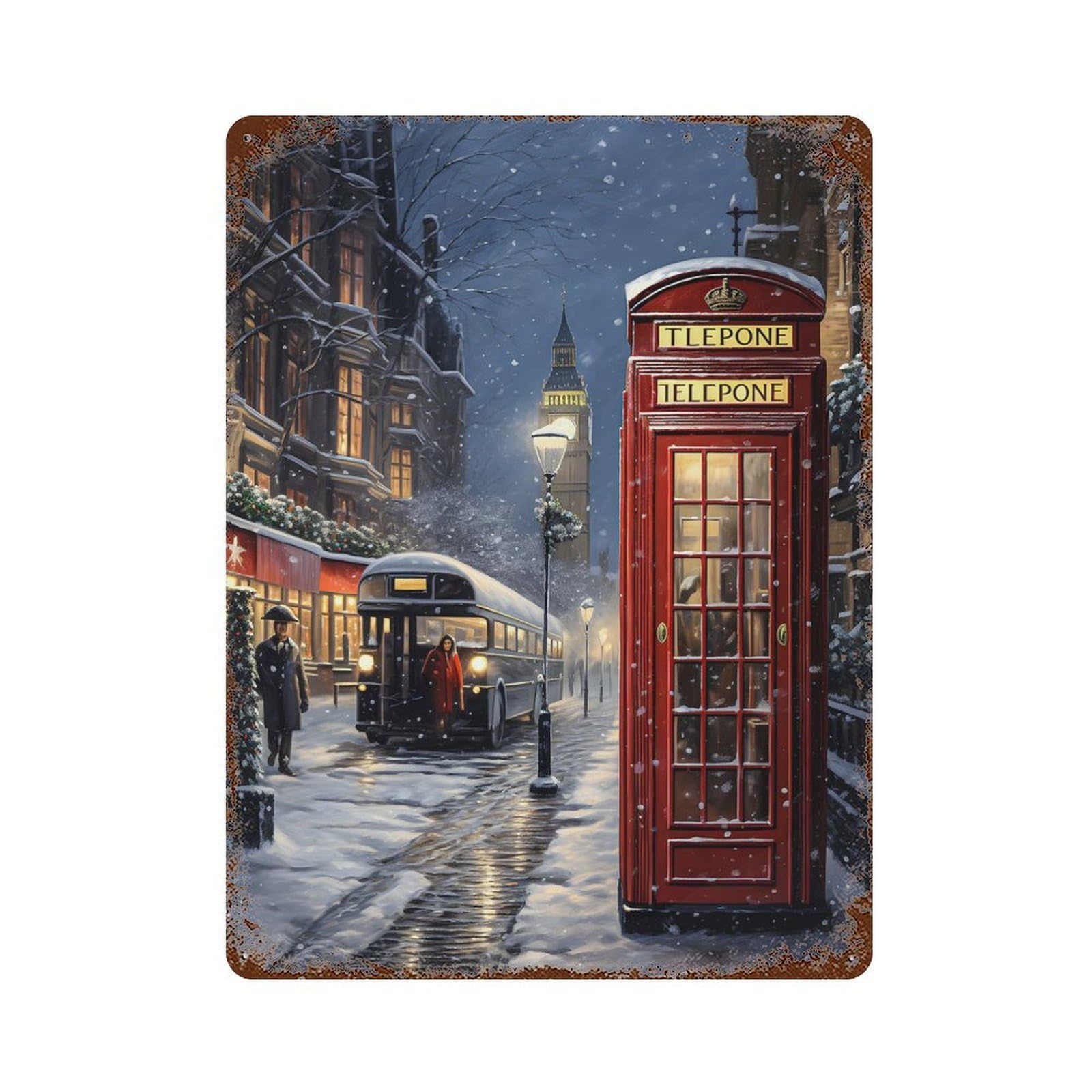 Snowy London Call Vintage Rust Metal Sign 15.7"x11.8", Farmhouse Wall Decor for Garage, Pub Or Kitchen