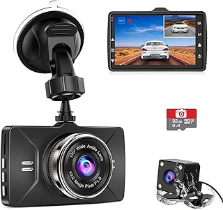 Penemay Dual Dash Cam Front and Rear Camera 1080p Front Camera, Dash Camera for Cars Waterproof Rear camera, Car Camera Included 32GB SD Card, Dashboard Camera with Super Night Vision, Parking Monitor