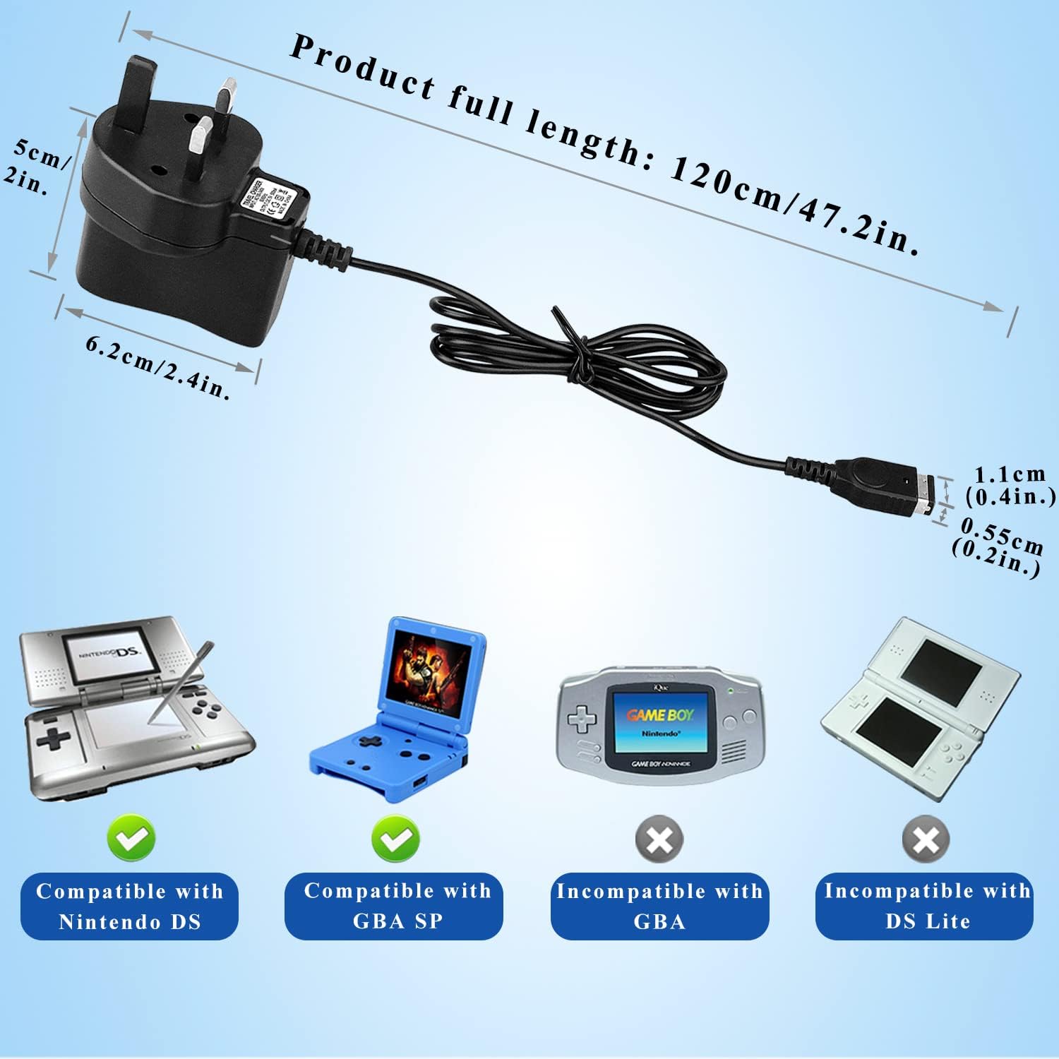 OSTENT UK AC Home Wall Power Supply Charger Adapter Cable for Nintendo DS NDS GBA SP : Video Games