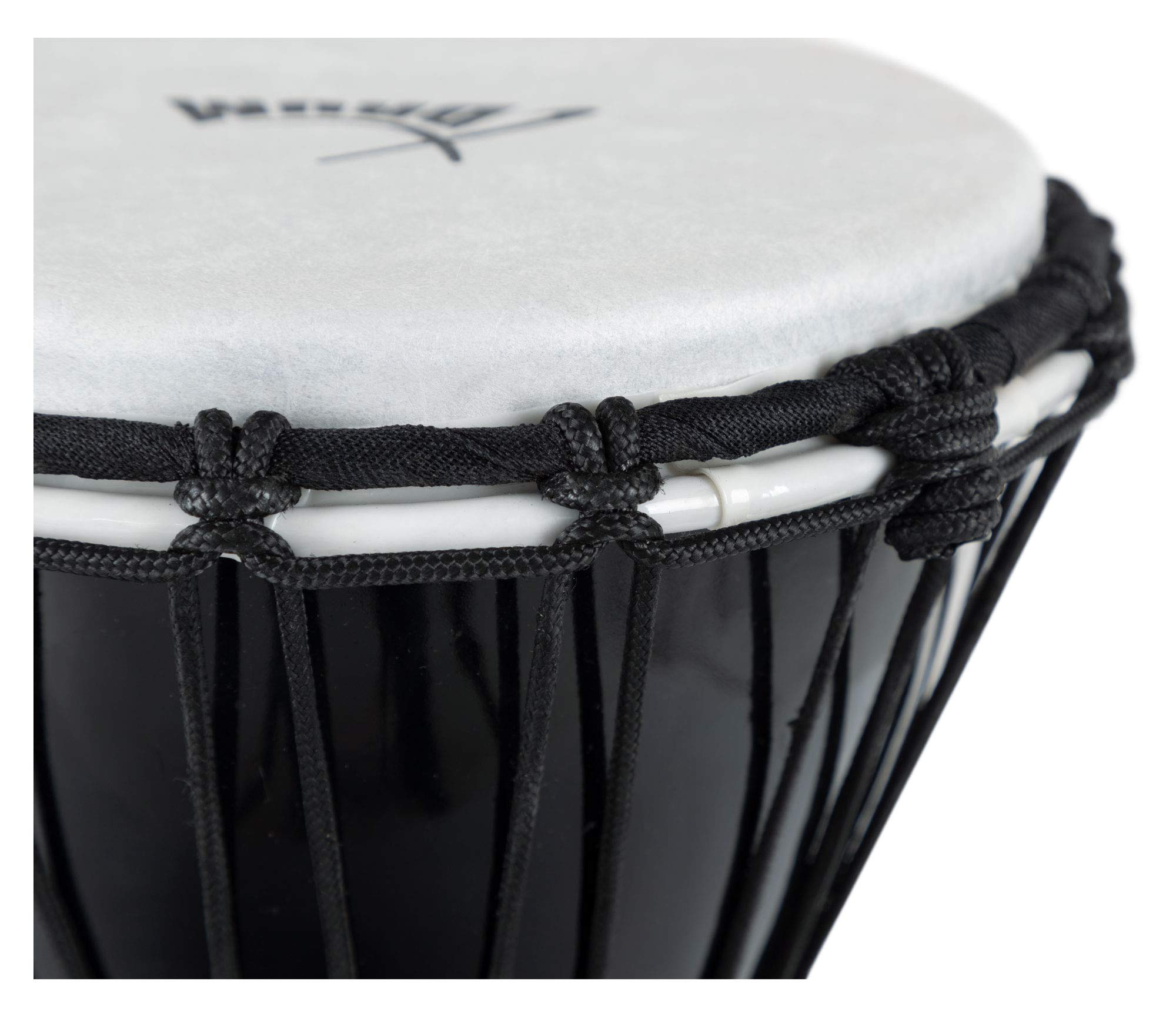 XDrum Djembe 7" negro, Djembe estilo africano, Diámetro: 7" (18 cm) | Altura: 12" (31 cm), Fabricado en PVC, Sistema de afinación con cuerda, Parche de plástico con aspecto natural, Base de goma