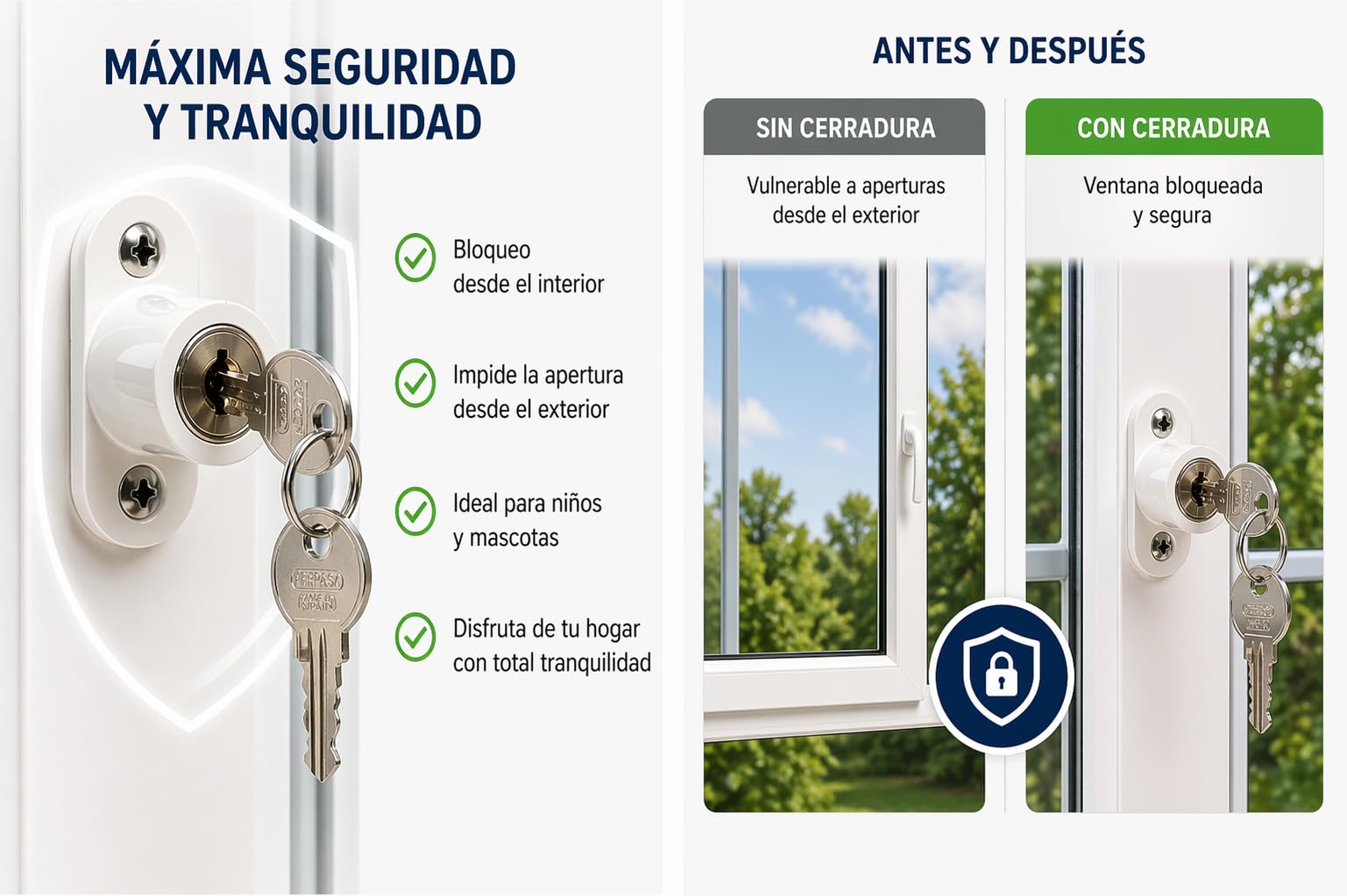 FERPASA® - Cerradura de Seguridad para Ventanas Correderas – Cierre de Sobreponer de Acero con Llaves y Tornillería (45 x 23,5 mm) (6, Negro)