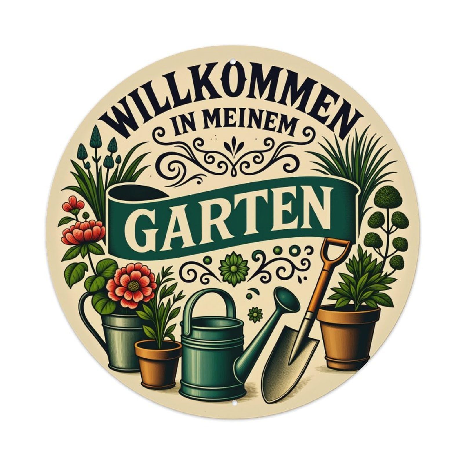 Garden Tools Flowers Pots Decor Round Tin Sign Vintage Style Metal Sign Home Bar Garden Wall Plaque Decor Metal Poster 8x8 Inch