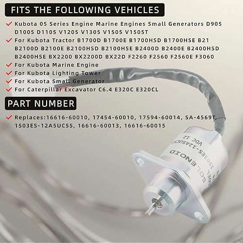 Miniatura 2 de Solenoide de apagado de combustible 17454-60010 1503ES-12A5UC5S 16616-60010 SA-4569-T Woodward para motores Kubota D905 D1005 D1105 V1205 V1305
