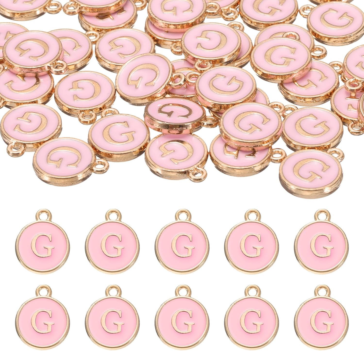 uxcell 52pcs Letter Charm, Enamel Letter Pendants, Alphabet g Pendants Double Sided Beads Charm for DIY Bracelet Necklace Pendants Earring Jewelry, Pink