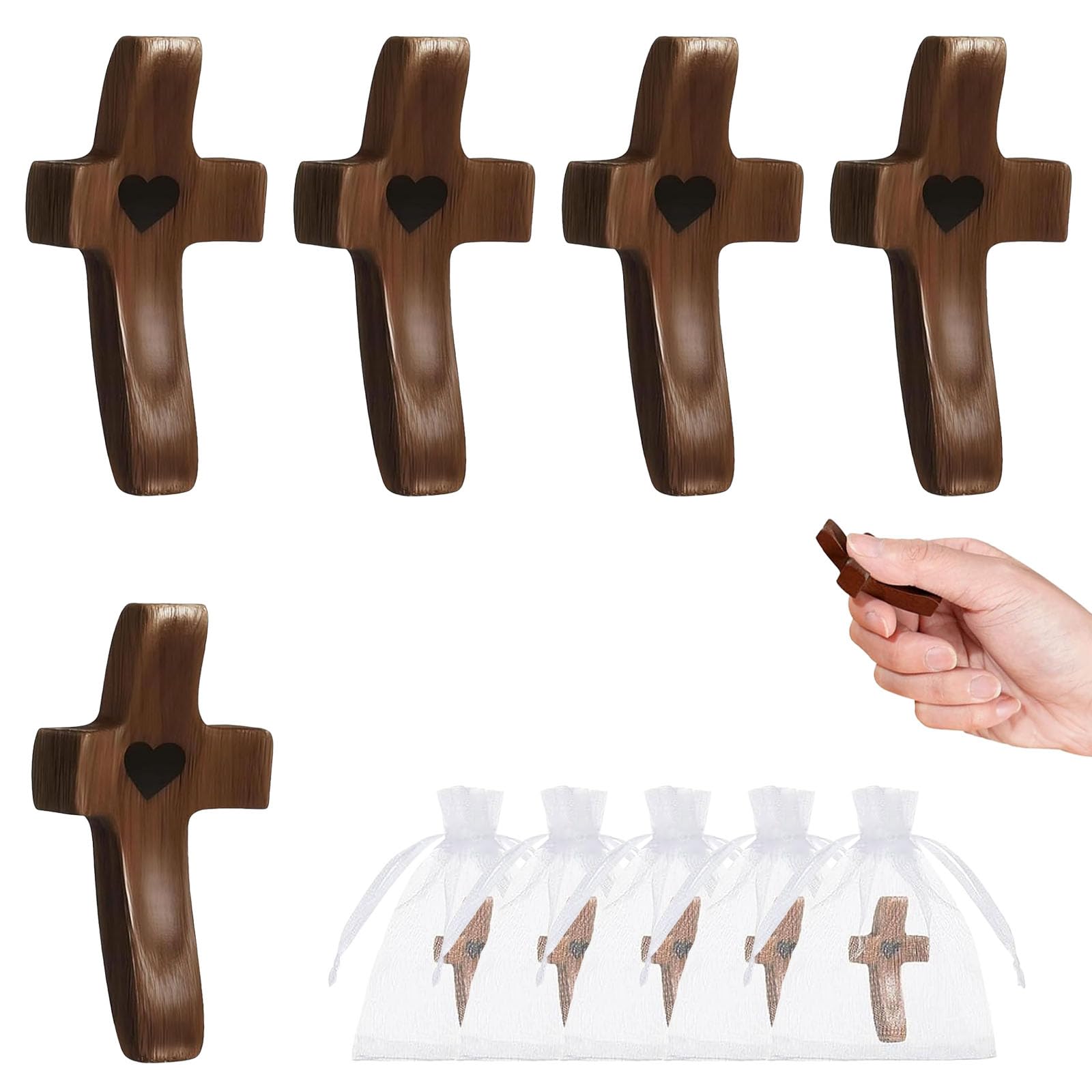 ZKFSIE 5 Pcs Wooden Crosses, Wooden Cross Necklace, Relieve Anxiety Comfort Cross, Portable Wood Pocket For Religious Gift For Men Women, Tt Can Also be Given as A Gift to Someone