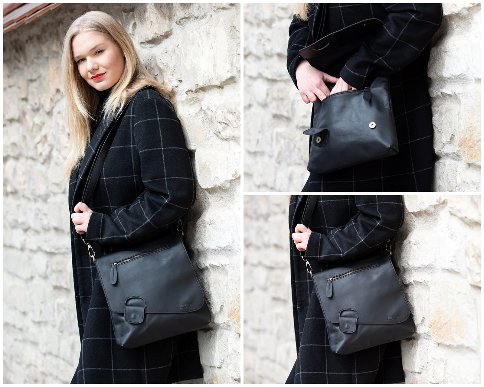LECONI LE3027 Women's Crossbag Cowhide Leather Shoulder Bag 29x29x6 cm - Dettaglio