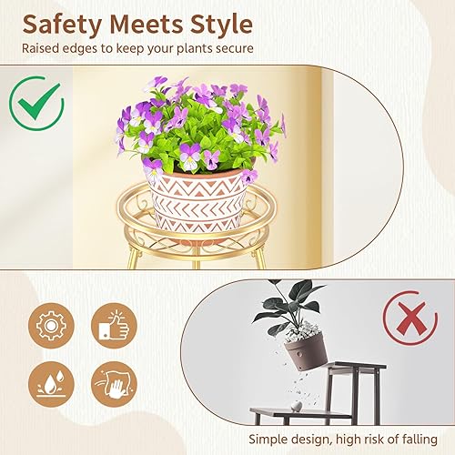 Miniatura 7 de LASZOLA Soporte dorado de 3 niveles para plantas de interior y exterior, soporte grande de múltiples niveles para macetas de flores, estante