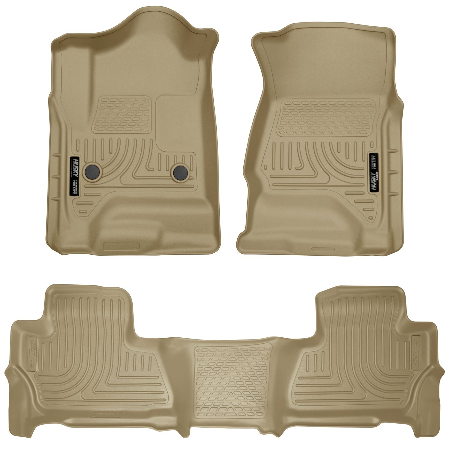 Husky Liners Weatherbeater Floor Mats | Fits 2015-2020 Chevrolet Tahoe & GMC Yukon | Front & 2nd Row, 3-pc Tan - 99203