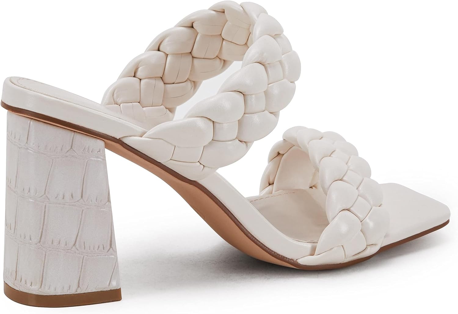 Syktkmx Womens Braided Heels Sandals Chunky Block Heel Double Strap Summer Dressy Sandal - Image 5