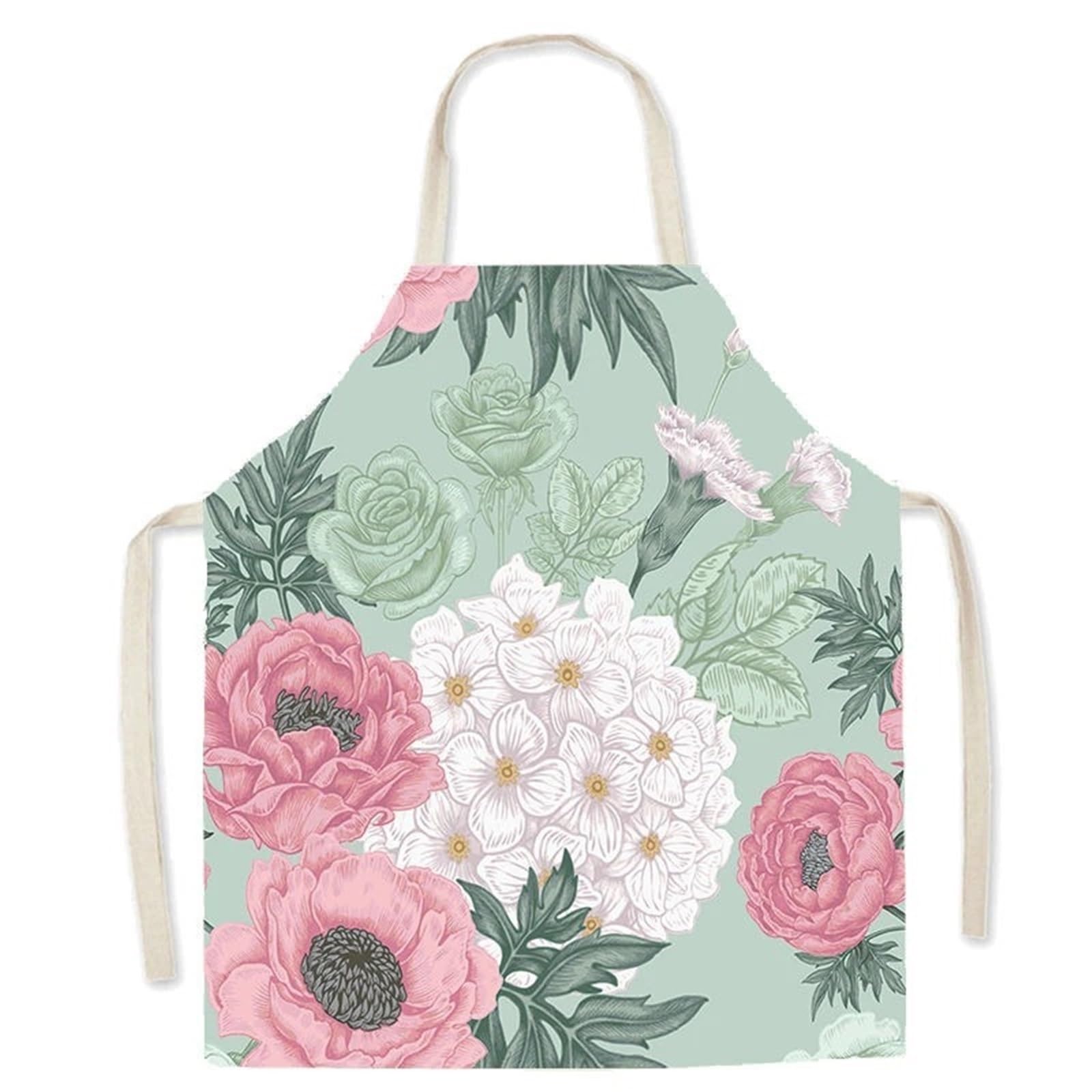 2 uds delantal peonía flor pájaro algodón Lino cocina hornear bata estética café Barista para Cocinar, Restaurante