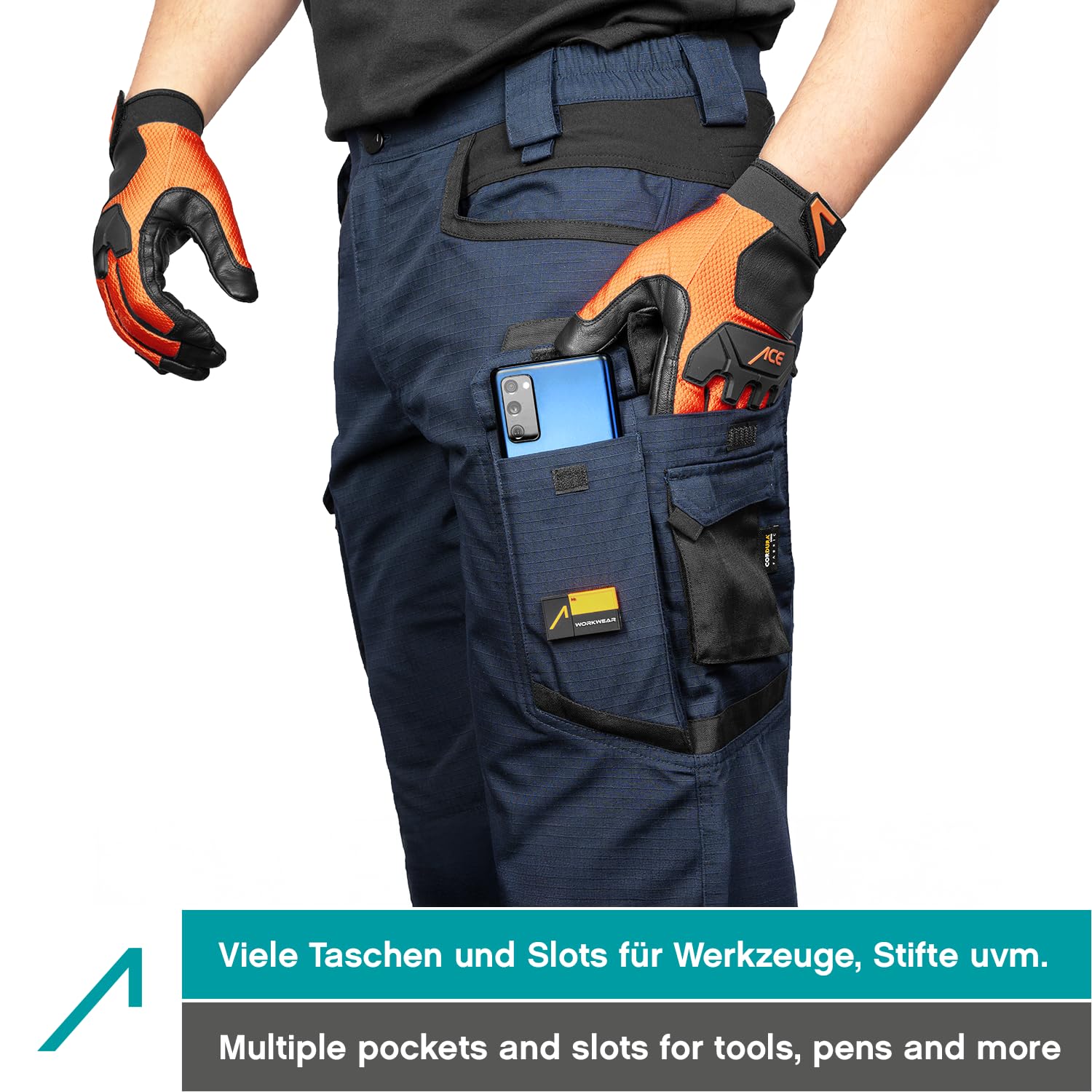 ACE Constructor Herren-Arbeitshose lang - Männer-Arbeitshosen mit Stretch-Bund, Cargo- & Kniepolster-Taschen