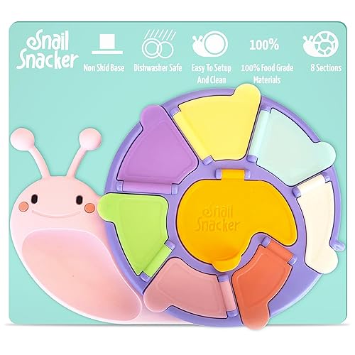 Snacker de caracol - Caja de silicona para niños pequeños y bebés  8 secciones y tapas  Materiales de grado alimenticio  Apta para lavavajillas