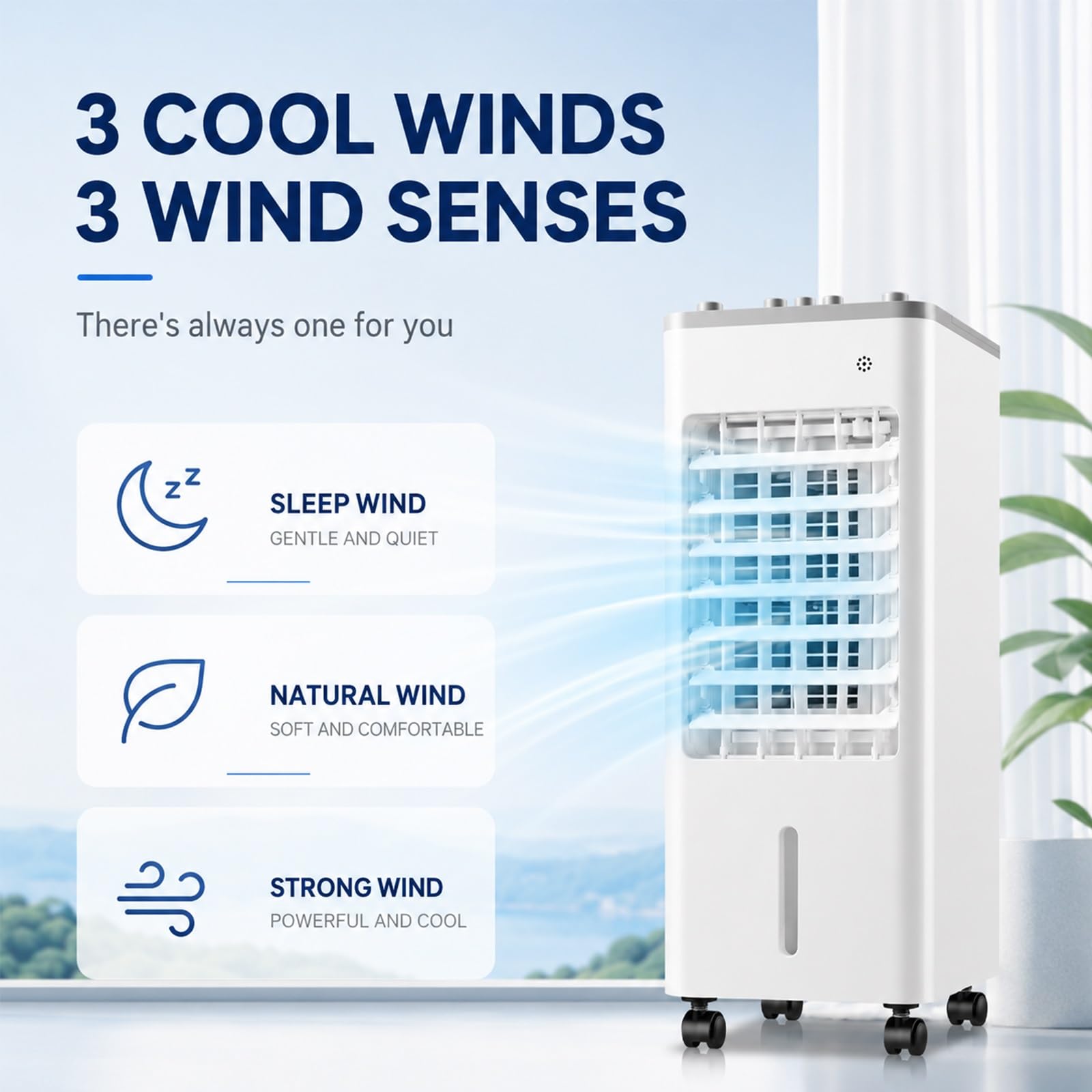 Enfriador De Aire Portátil, Enfriador Evaporativo Con Depósito De Agua, 3 Velocidades, Oscilación De 120°, Unidad De Refrigeración Silenciosa Con Ruedas Para Dormitorio, Oficina Y Hogar