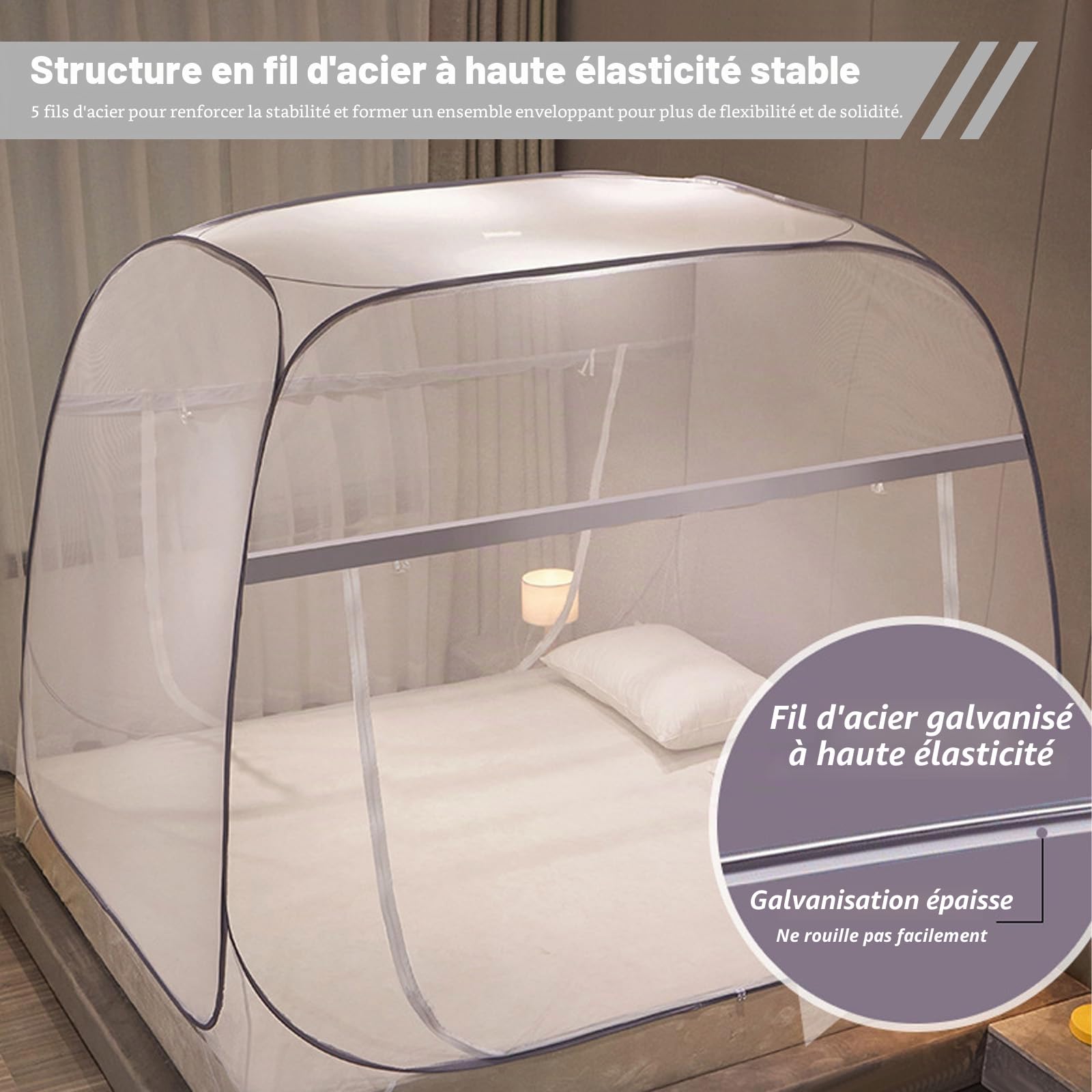 Moustiquaire de lit pop-up double porte - Moustiquaire pliable avec fond - Tente anti-moustiques à double porte - Tente de camping pour chambre à coucher, extérieur et camping (200 x 180 x 145 cm)