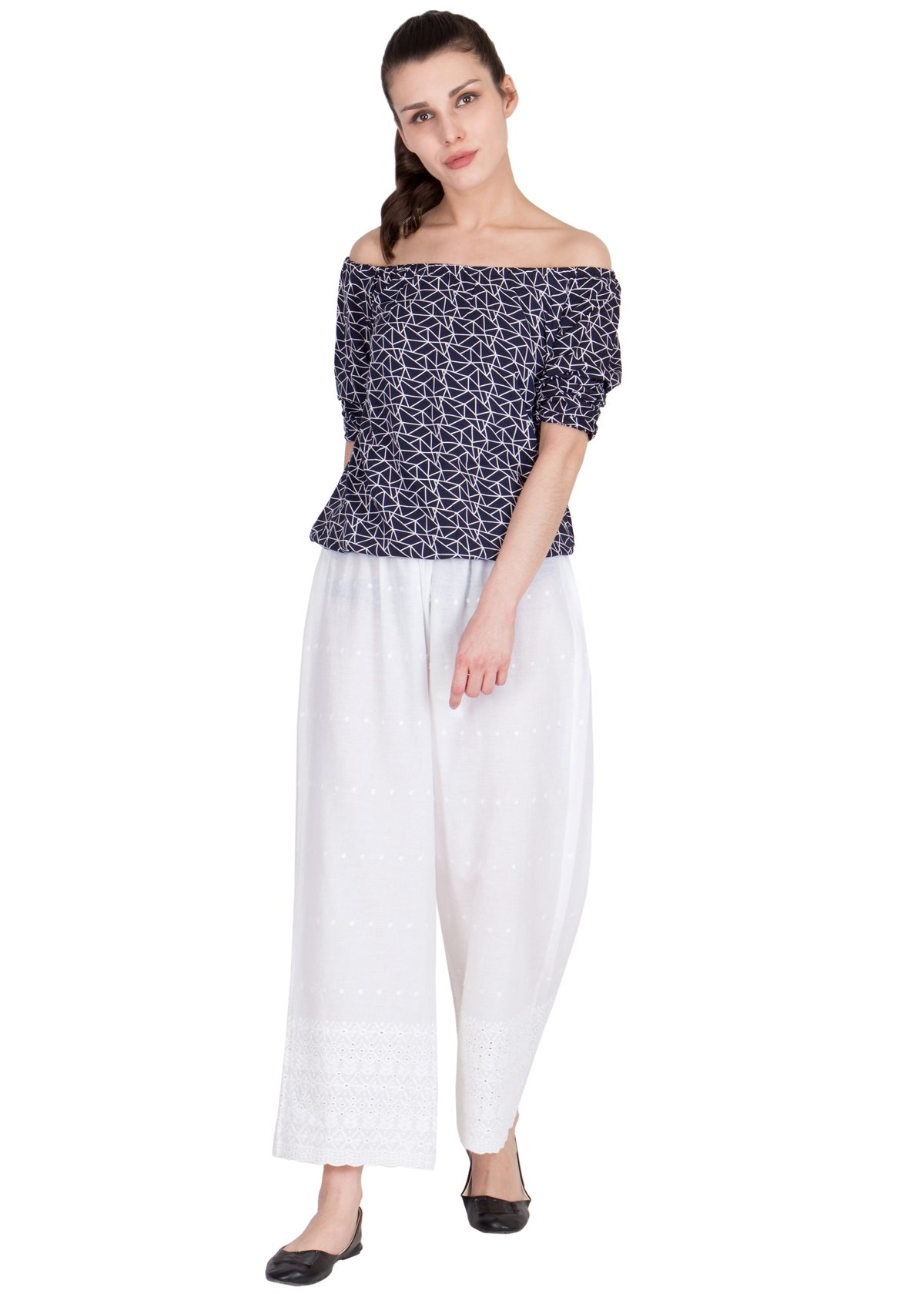 lujoso Women's Loose Fit Cotton Palazzo (LUJ2018TRN_18_White_White_Free Size)-picture-58