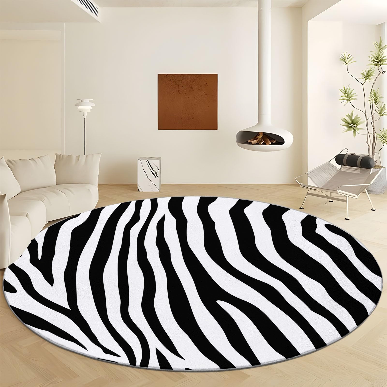Tapis rond lavable imprimé animal pour salon cosy et moderne