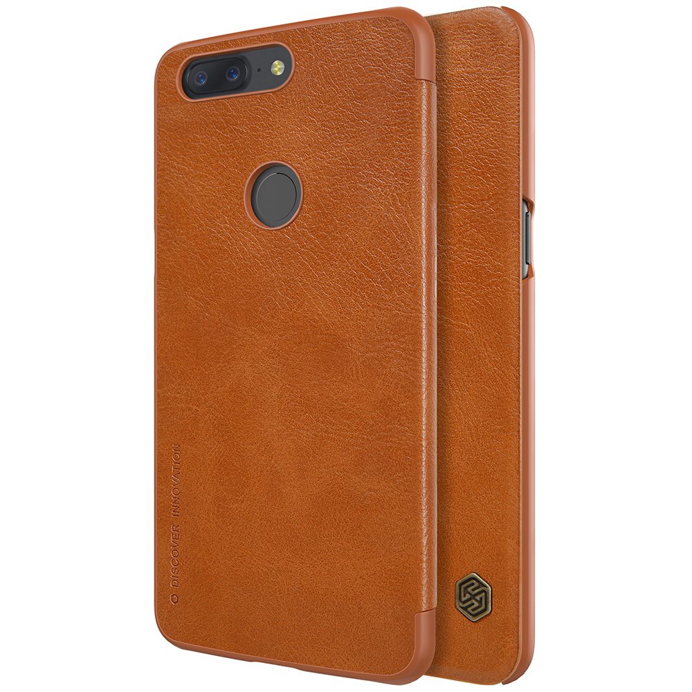 OnePlus 5T case,SMTR Ultra Silm Premium Quality Leather Case Flip Cover For OnePlus 5T - Brown