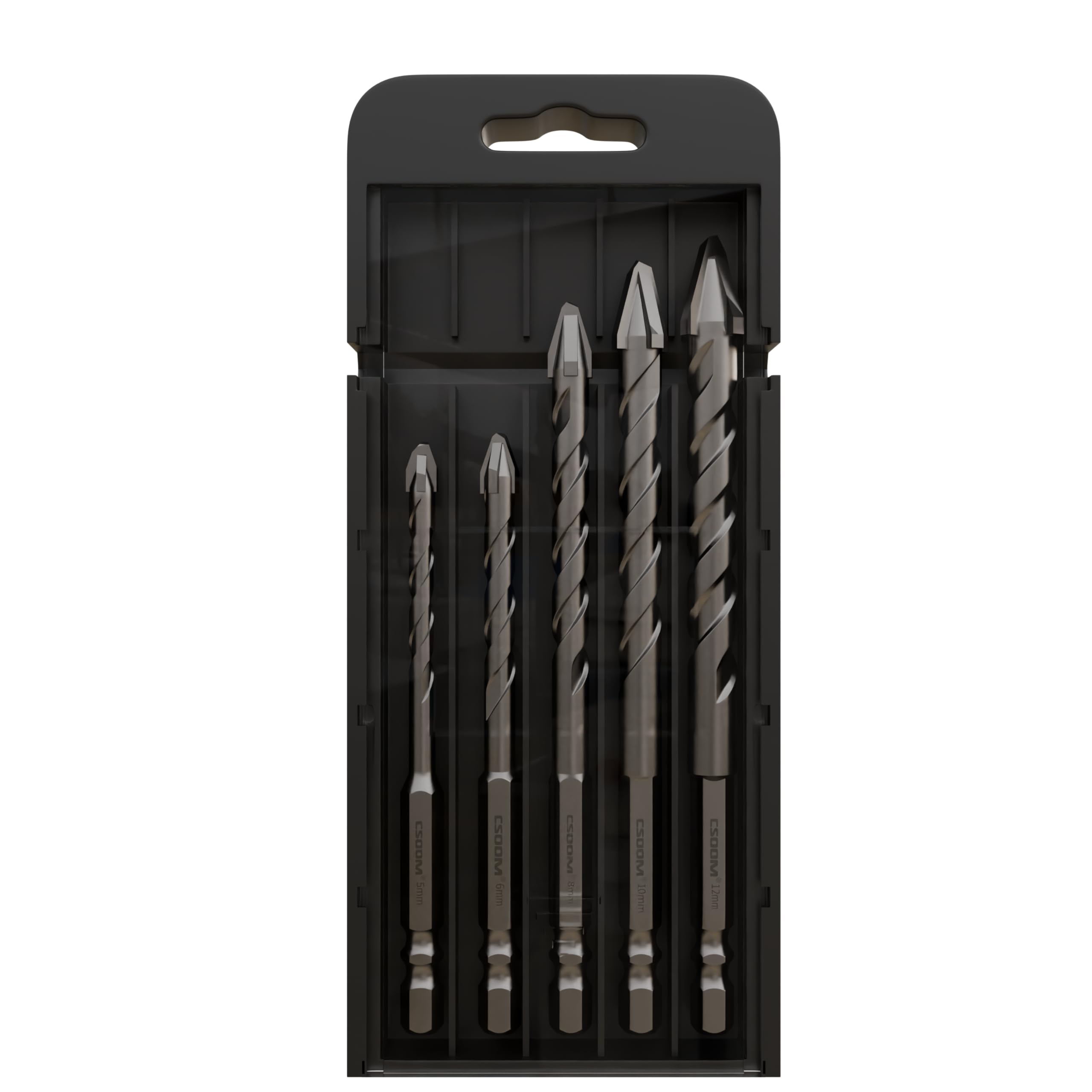 CSOOM 5-Piece Masonry Drill Bit Set (5/6/8/10/12mm), Eccentric Drill Bit, Tile & Glass Drill Bit Set, Ideal for Porcelain, Ceramic, Tiles, Concrete, Wall Drilling and Wood