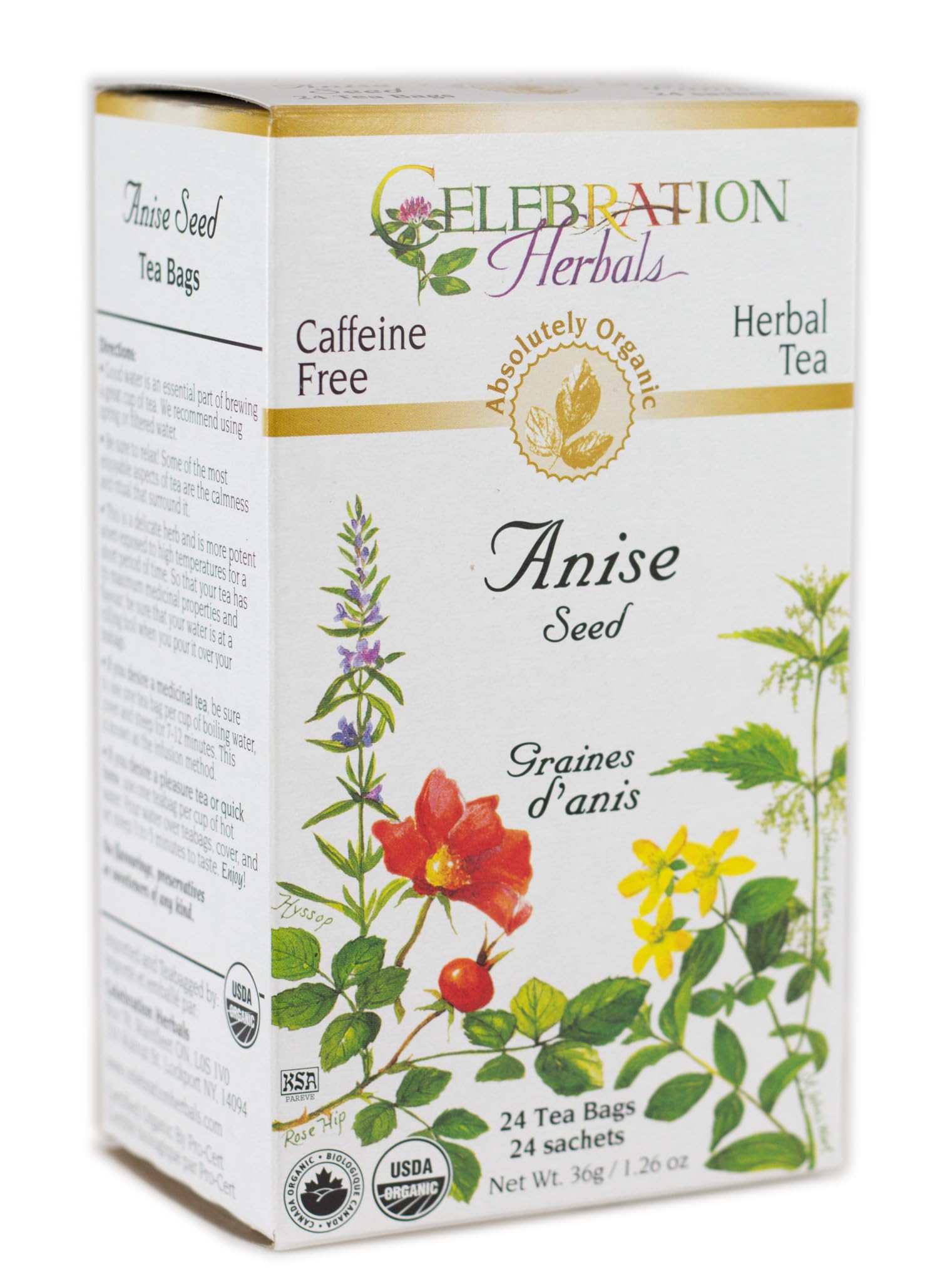 Organic Anise Seed Tea Caffeine Free, 24 Herbal Bags