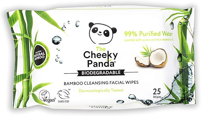 The Cheeky Panda Bamboo Facial Make Up Remover Wipes | Sustainable Face Wipes Eye Makeup Remover | Coconut Scented Pack of 25 Face Wipes | 99% Purified Water