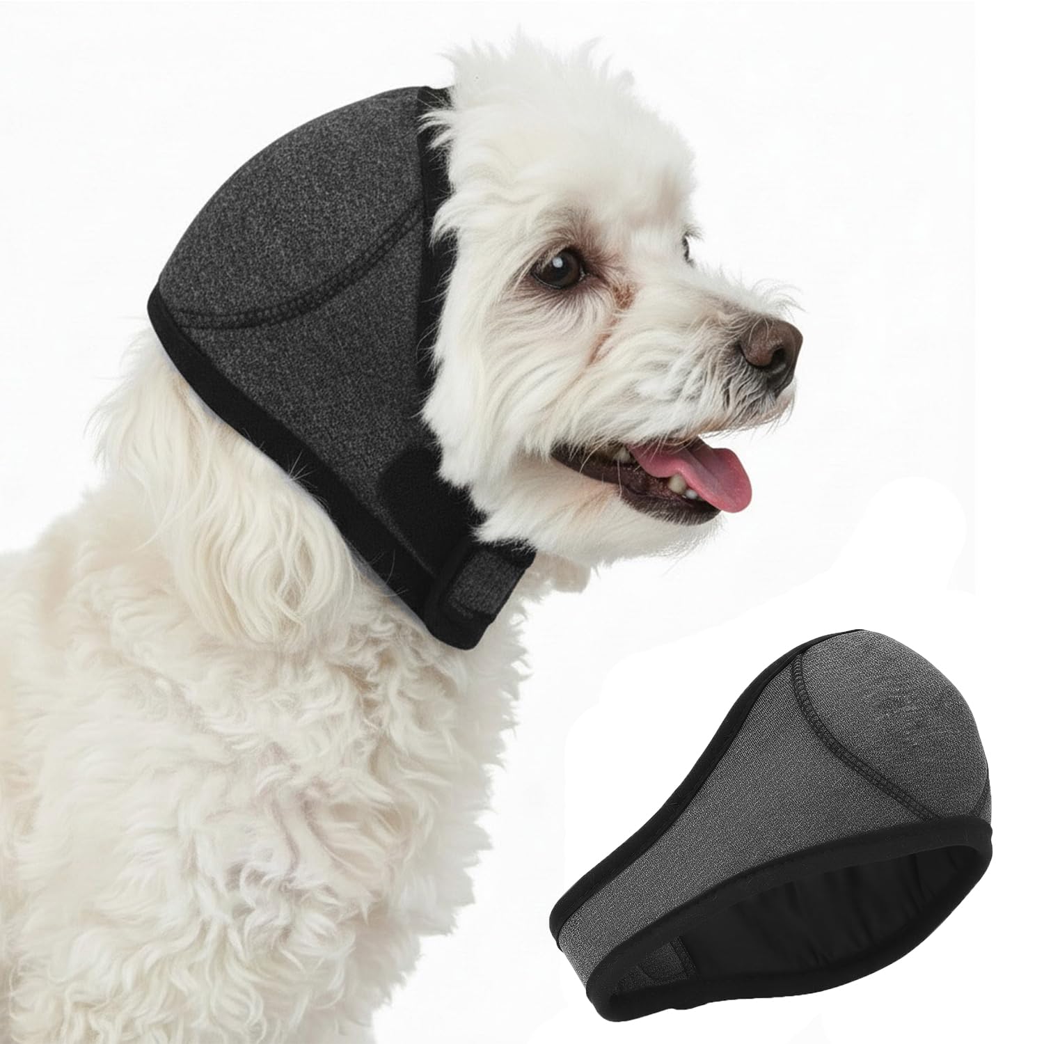 HIVTE Dog Ears Cover Dog Ear Defenders and Muffs, Noise Cancelling Calming Adjustable Ear Protection for Small Medium Dogs, Grooming Bathing Thunder Fireworks（Gray-S）