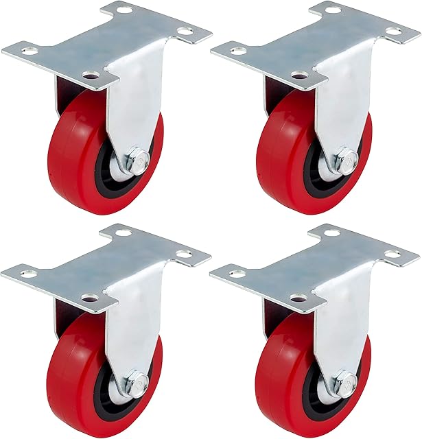 50mm Polyurethane Fixed Casters (RED PU) - Heavy Duty - Furniture, Appliance & Equipment Wheels by Bulldog Castors - Max 150Kg Per Set