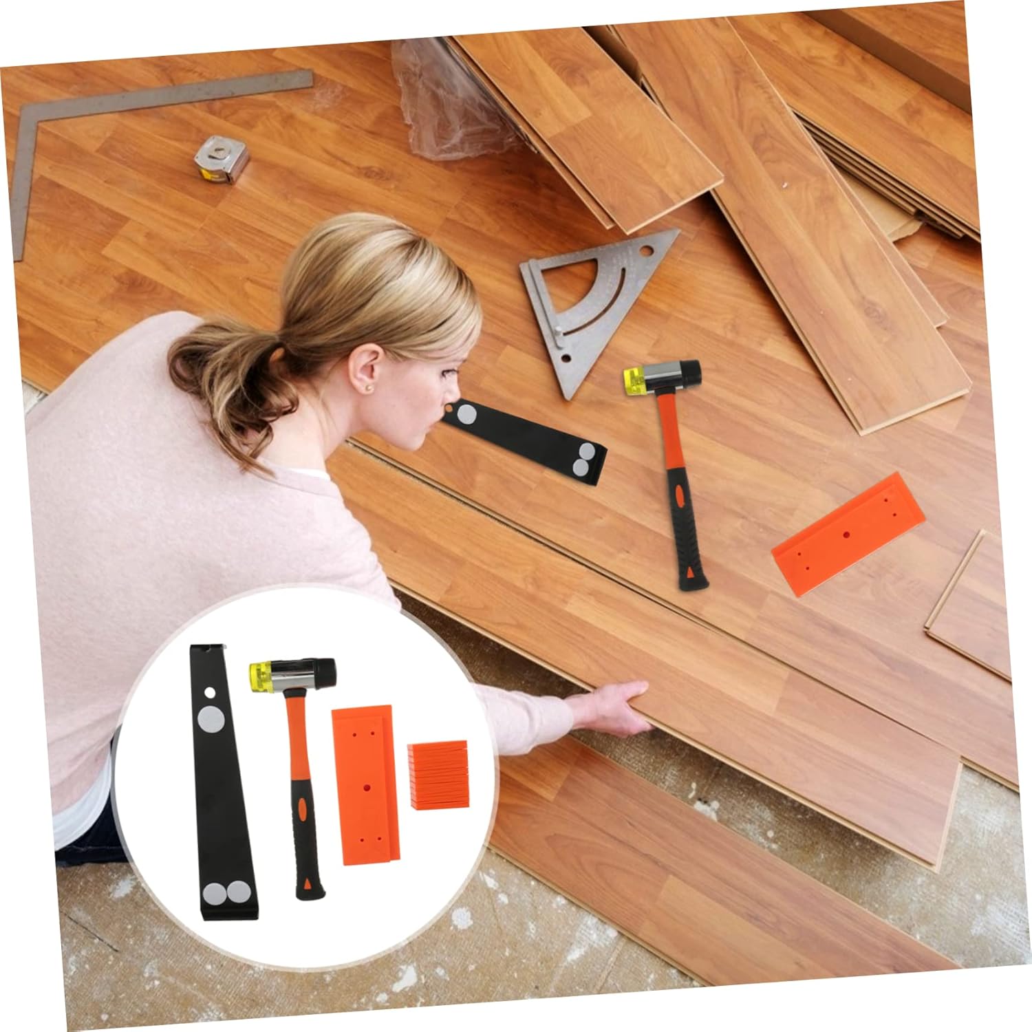 OSALADI Professional Flooring Installation Tool Tool for Solid Engineered Hardwood Includes Hammer Mallet Spacer Pull Bar