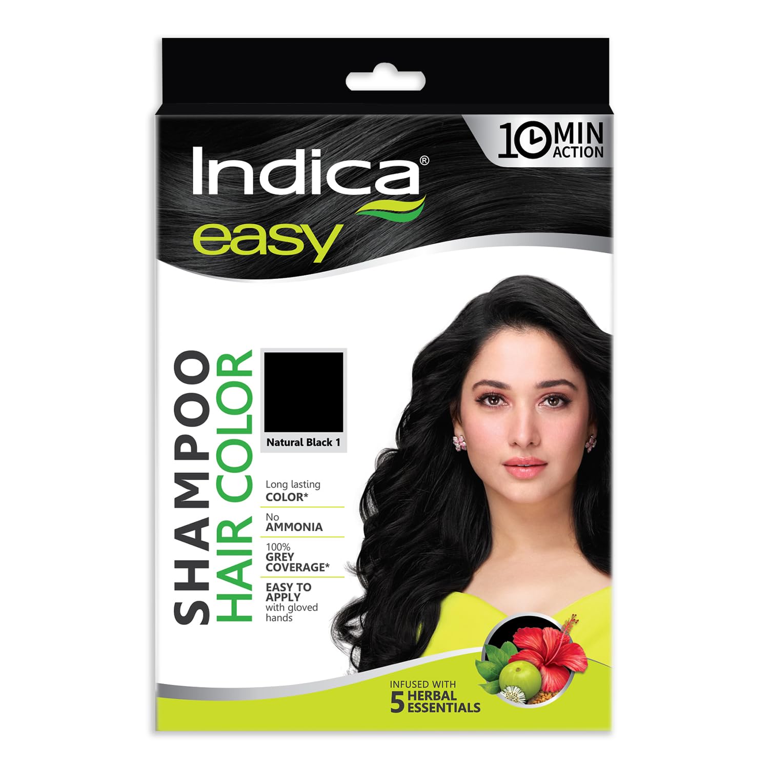 Easy Do-It-Yourself 10 Minutes Hair Color Shampoo with 5 Herbal Extracts and 100% Ammonia Free, Long Lasting Formula, (12.5g + 12.5ml) - Natural Black Colour (Gloves Included)