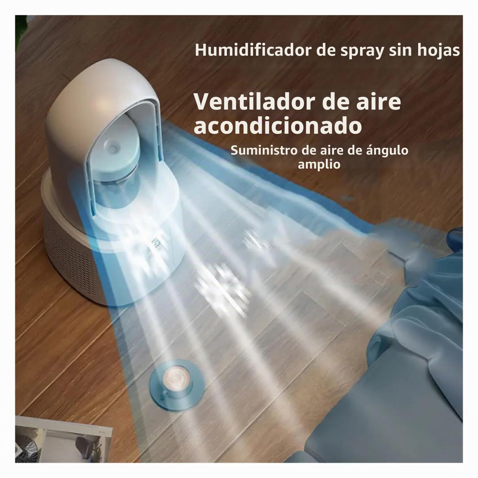 Ventilador de refrigeración con humidificador y luz nocturna, aire acondicionado silencioso portátil, 6 velocidades ajustables para oficina y dormitorio, escritorio y mesita de noche