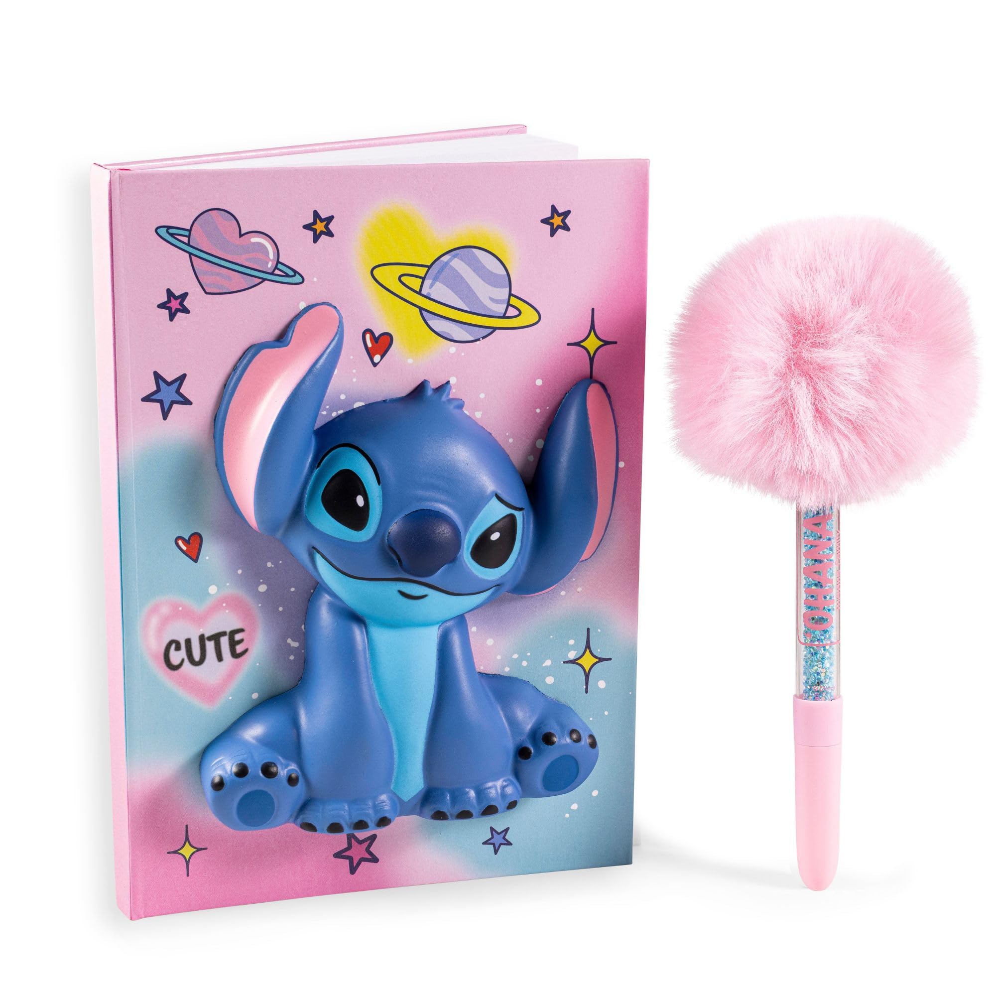 KIDS EUROSWAN SL Lilo & Stitch Squishy Notebook and Fluffy Pom Pom Ink Pen Set