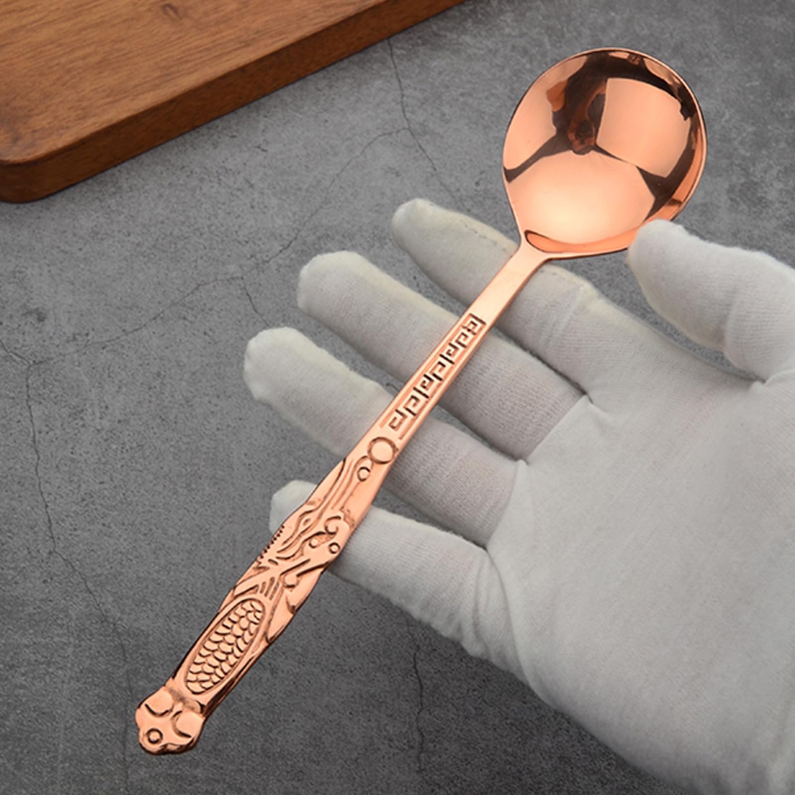 Łyżka w 100% z czystej miedzi, 19 cm kucie jako stara miedziana łyżka w stylu retro, odpowiednia do rodzinnych posiłków, restauracji, deserów, ciast, lodów (1)
