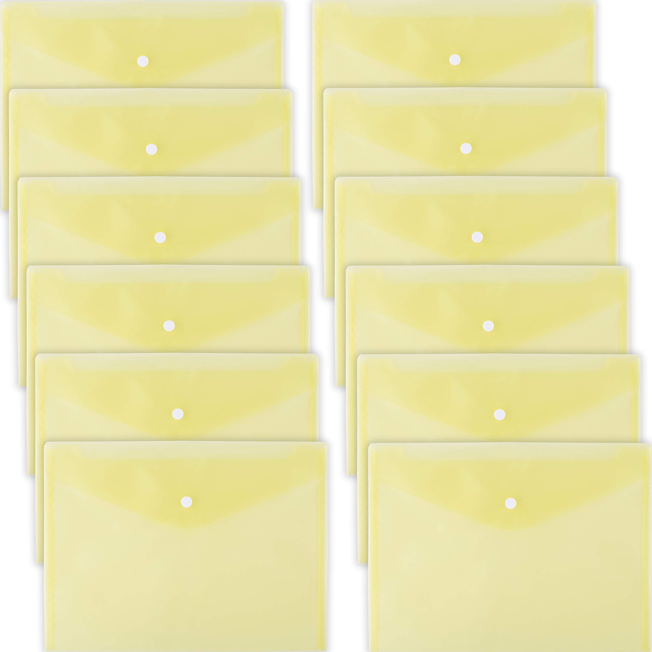 D.RECT 5530 Set 12 Pieces Document folders A4, File briefcases with Button Closure, Pocket Organizers for School and Office use, Envelope Organiser for documents and Letters, Yellow