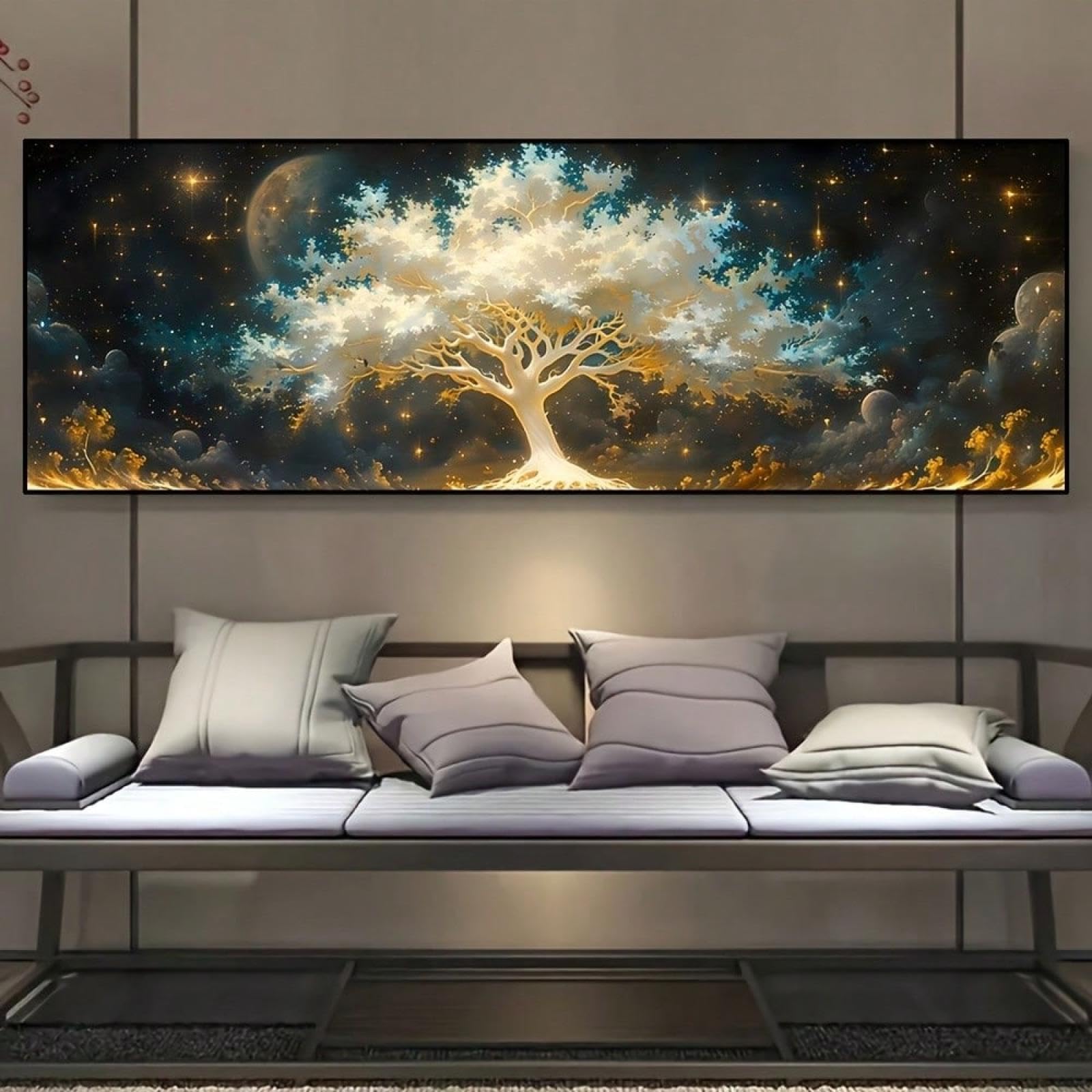 XBTYKPB Large Tree Of Life Canvas Print Wall Art For Living Room Kitchen Bathroom Decor Contemporary Geometric Posters Painting 40x120cm Frame