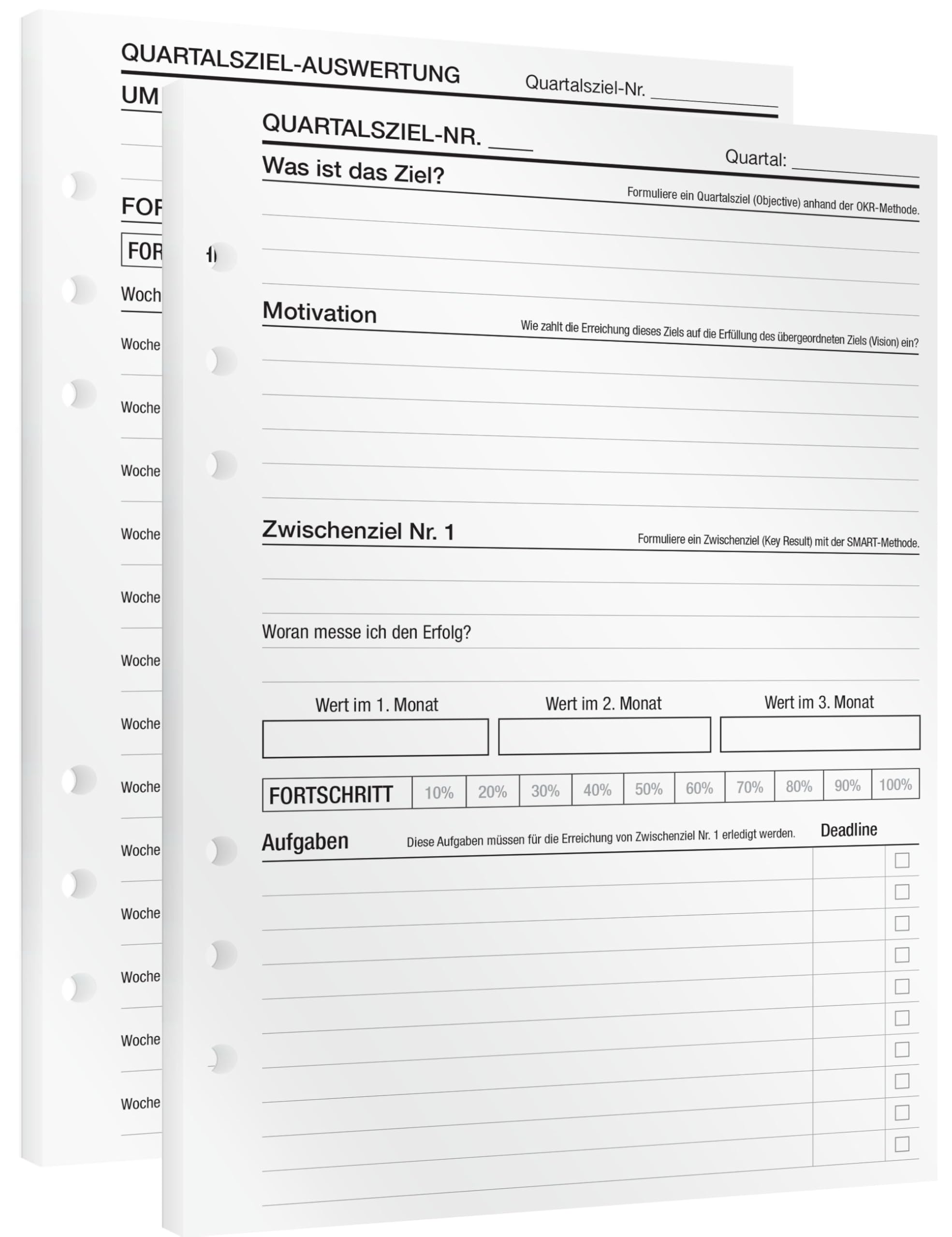KOMPASS® Quarterly Goals | 30 DIN A5 Inserts for Ring Binder Planner | Achieve Goals with OKR Method Including Task Planning & Reflection | Calendar Inserts for Daily Planner, Monthly Planner Bullet — image 1