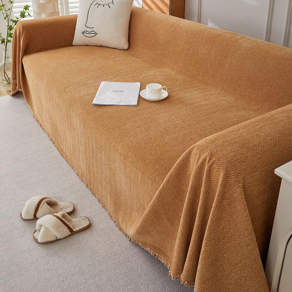 Highdi Sofa Throws Large Reversible Extra Large Throws For Settees Versatile Woven Soft Throw Blanket with Tassels for Settees Couch Sofa Bed Armchair (180x300cm,Orange)