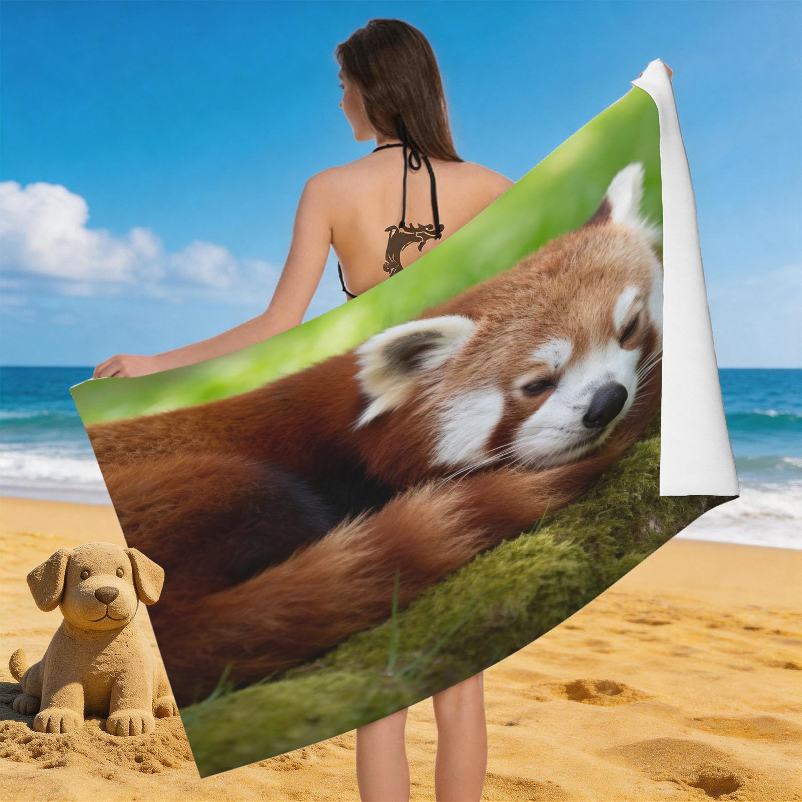 Leichong 3D Little Panda Beach Towel Large Microfiber Soft Quick Dry for Adults, Woods Animals Bath Towel Lightweight Soft Absorbent for Travel Swimming Pool Sports, 80 x 160 cm