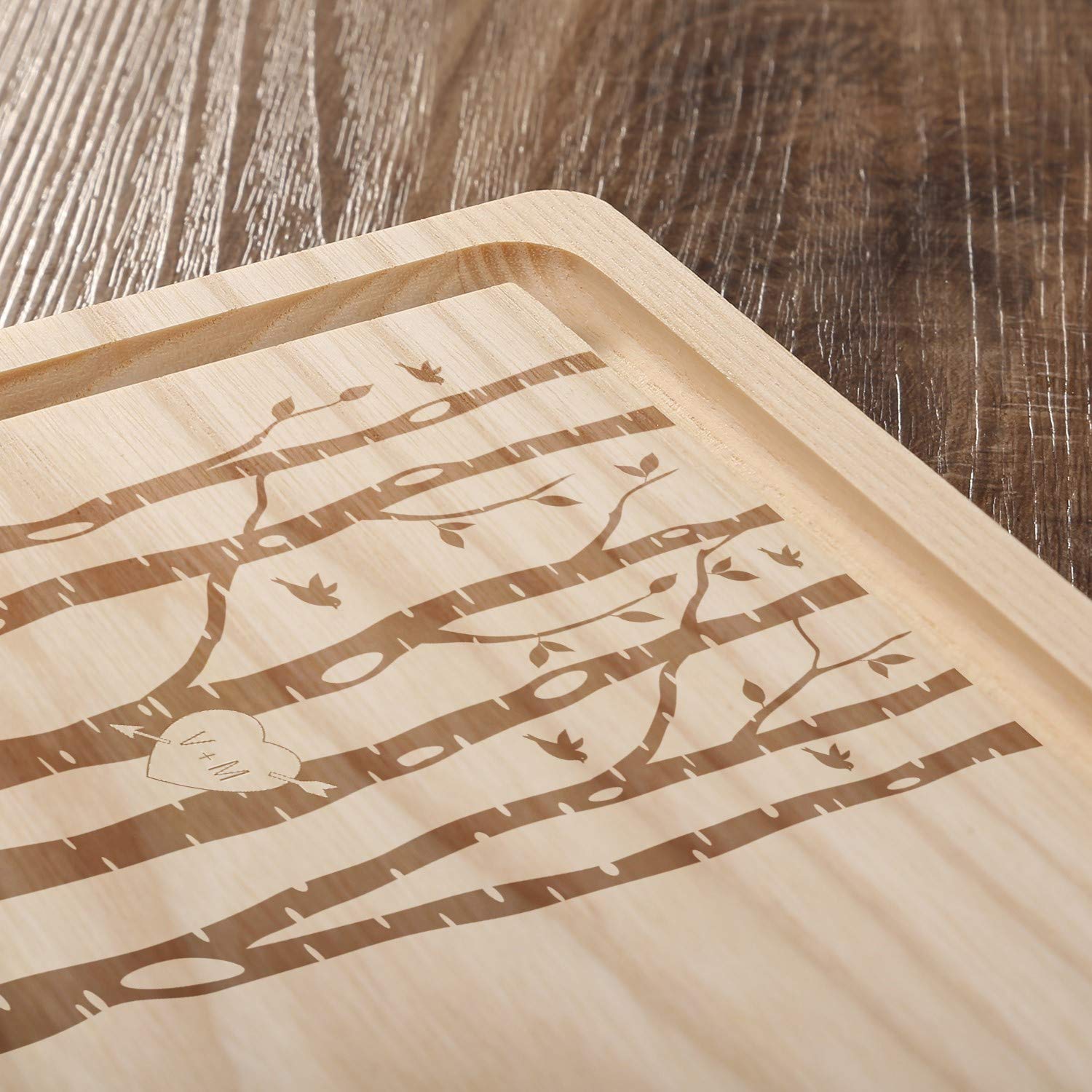 FORYOU24 Holz Schneidebrett hell mit Gravur Motiv 03 - personalisiert mit Wunsch-Namen Küchenbrett graviert als Geschenkidee zur Hochzeit