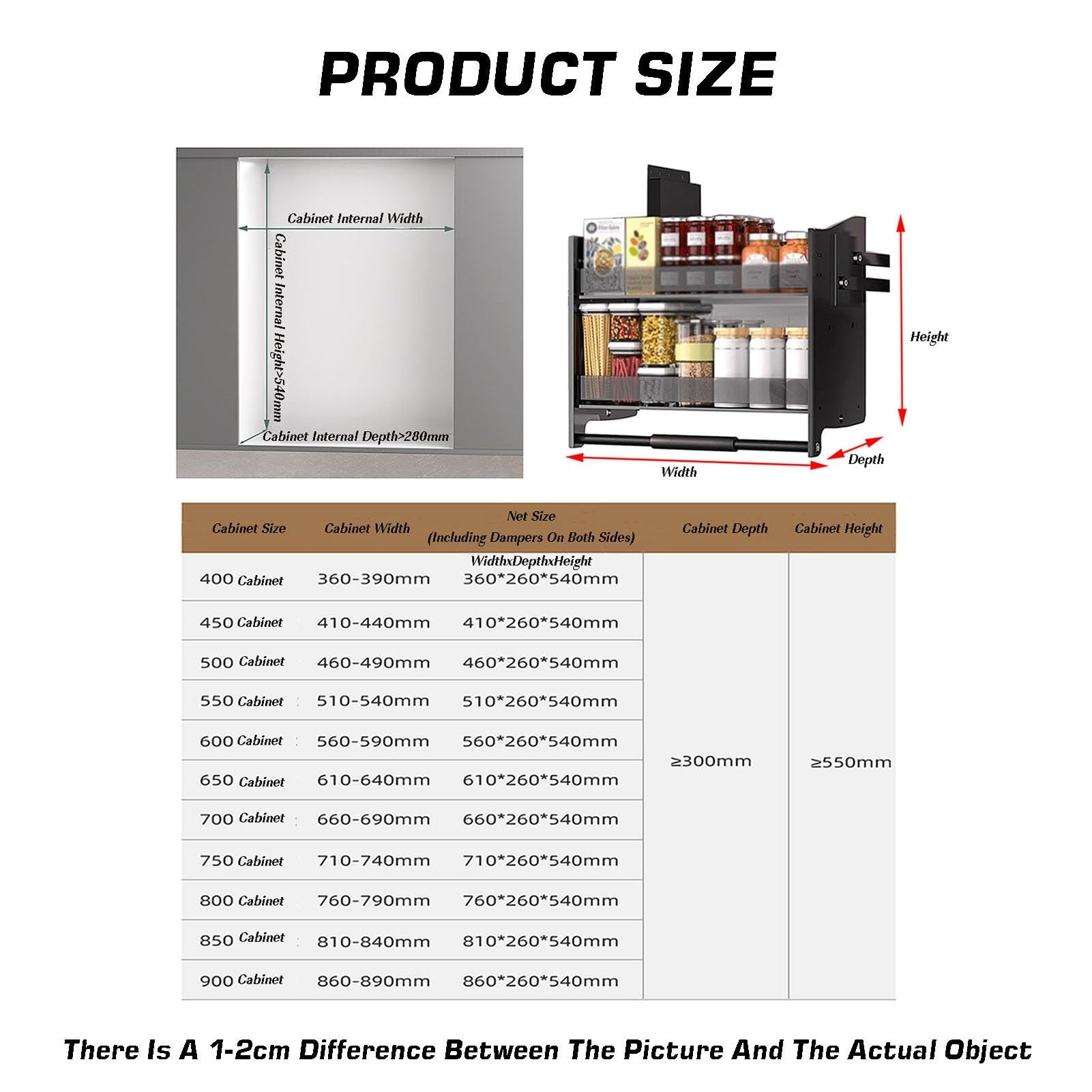 Armoire de cuisine coulissante à 2 niveaux Nizer - Capacité de 30 kg - Étagère déroulante en alliage d'aluminium pour un rangement efficace - Convient aux armoires de 500 mm - Optimisez l'espace