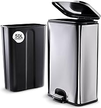 Large Kitchen Bin 50L With Soft Close - 27.5” (70cm) High - Silver Stainless Steel Rubbish Pedal Bin with Lid - Fingerprint Resistant with Removable Inner Plastic Bucket for Waste - Universal Use