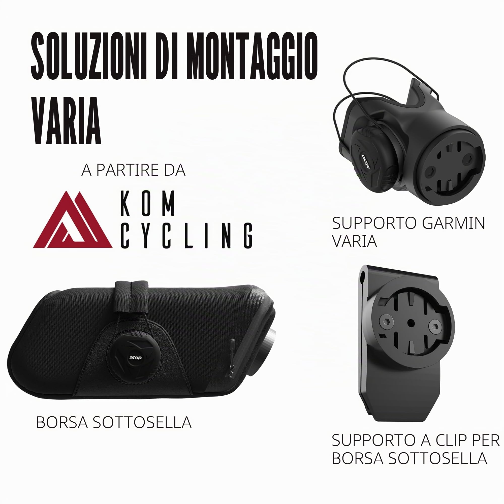 KOM Cycling Borsa da sella sicura con molteplici strumenti, tubo e leve per pneumatici