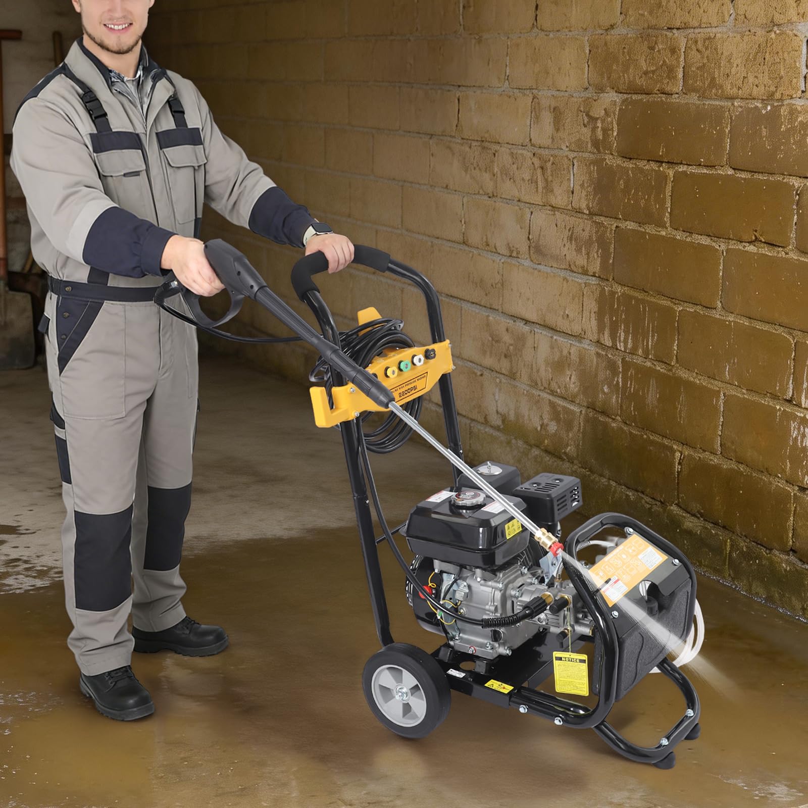 Limpiador de alta presión de gasolina 7,5 CV – 180 bar, 9 l/min, 5 boquillas | Motor de 7,5 CV, presión de 180 bares, caudal de 9 l/min, manguera de 8 m para suelos, plantas, vehículos