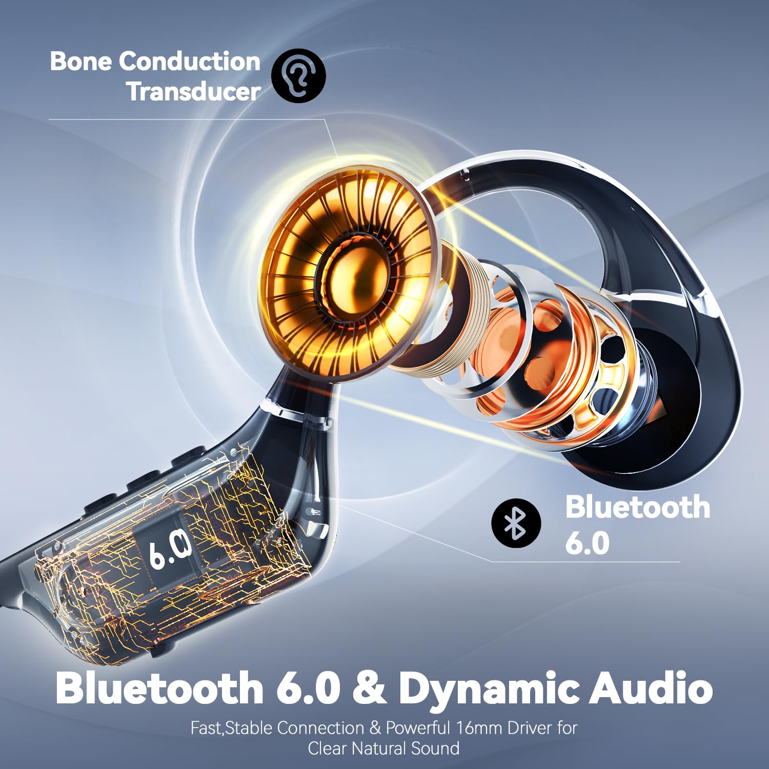 SANOTO Casque à conduction osseuse Bluetooth à oreilles ouvertes avec micro, commutation de mode EQ, écouteurs légers à conduction osseuse, écouteurs étanches IP65 pour le sport, écouteurs sans fil