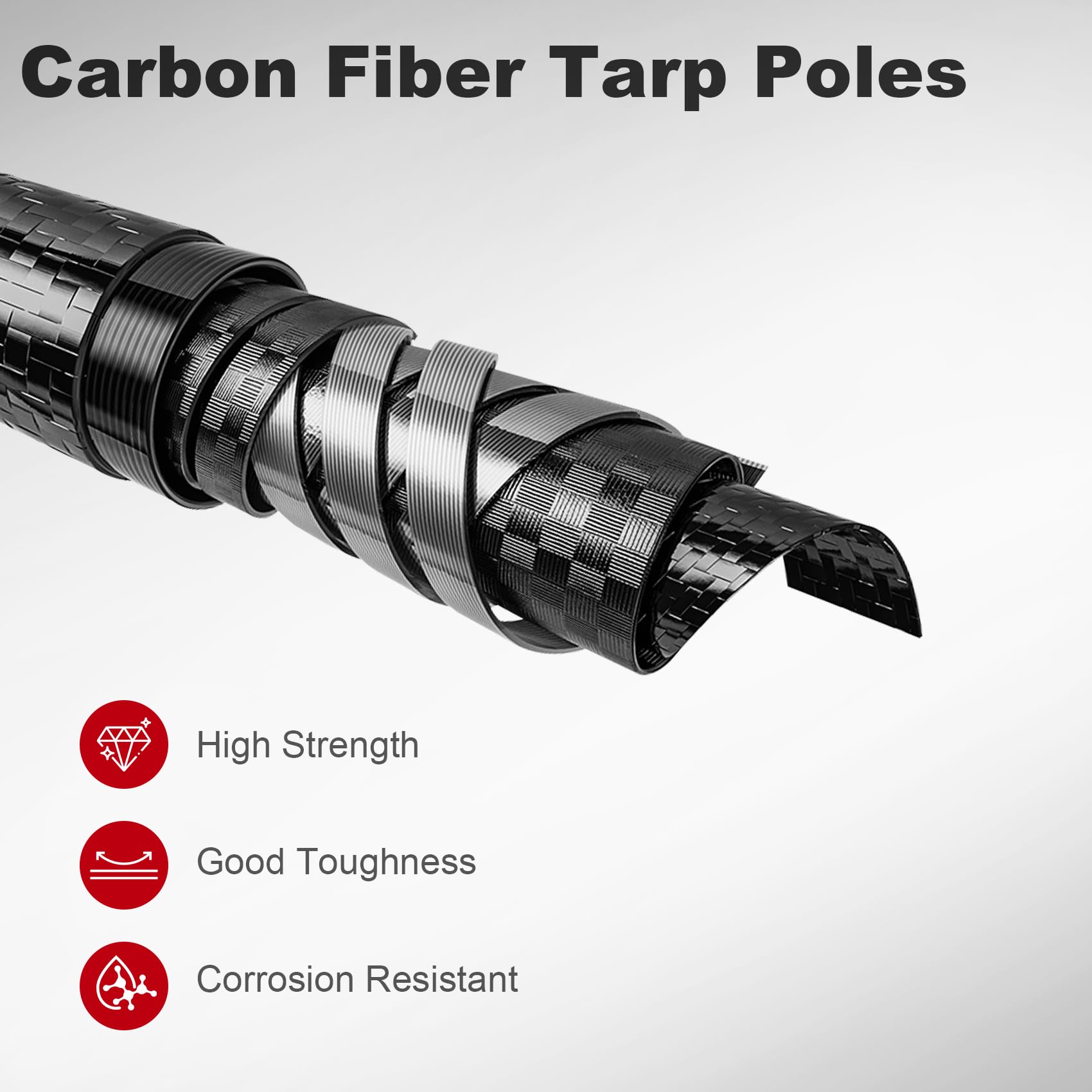 Varilla telescópica de fibra de carbono | 260 cm telescópica para tienda de campaña, ultraligera, de carbono, para tiendas de campaña, lonas y toldos