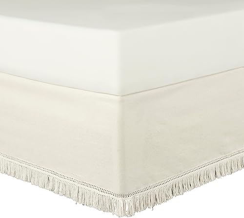 Miniatura 6 de Lush Decor Falda de cama bohemia con flecos de 15 pulgadas, fácil ajuste, tamaño Queen, color blanco hueso