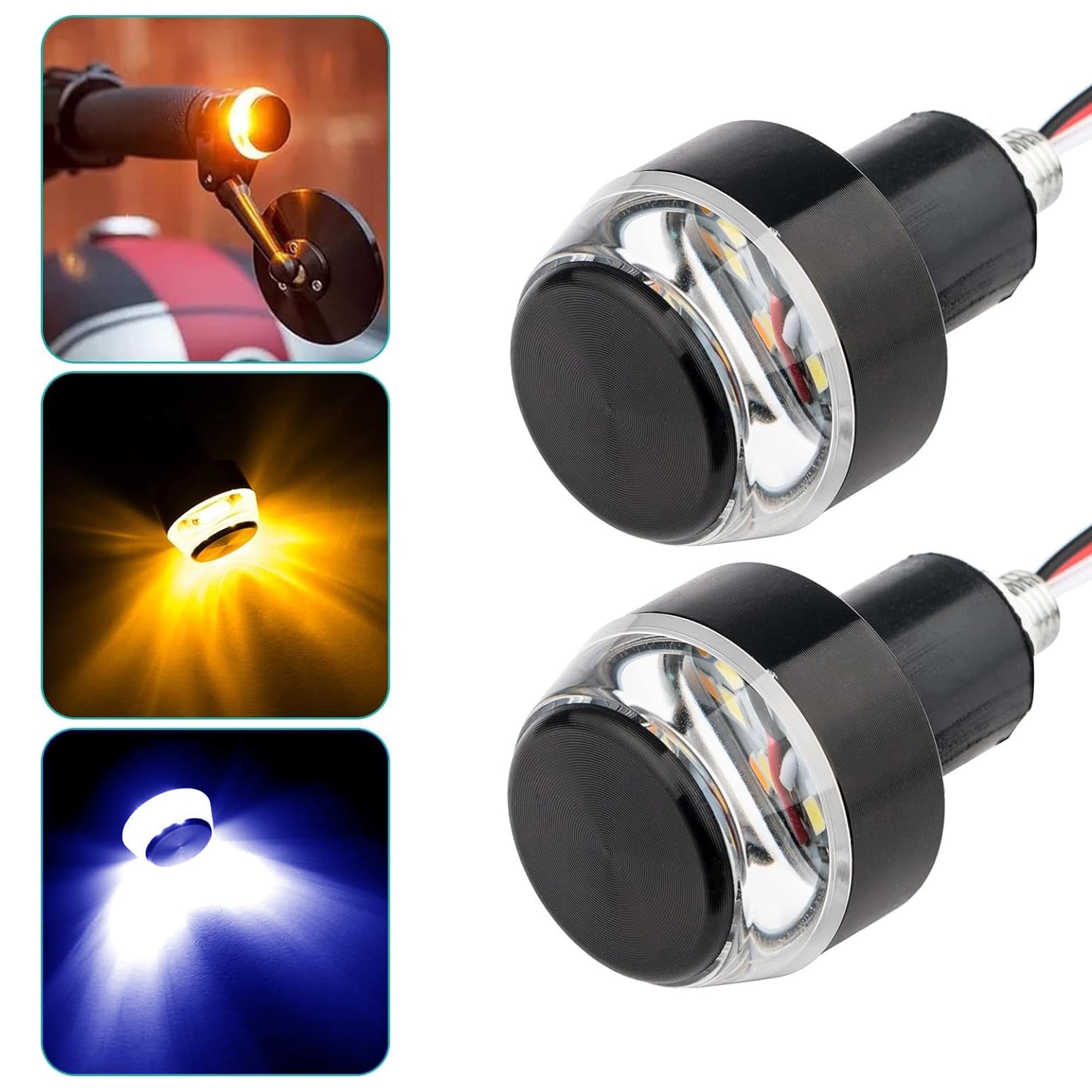 SEBONGO Universal Two Wheeler, Three Wheeler, Turn Signal Light, Turn Signal Indicator, Amber/Blue Front Handlebar, Waterproof, Scooter Sportster Cruiser Motorbike (Orange, Blue)