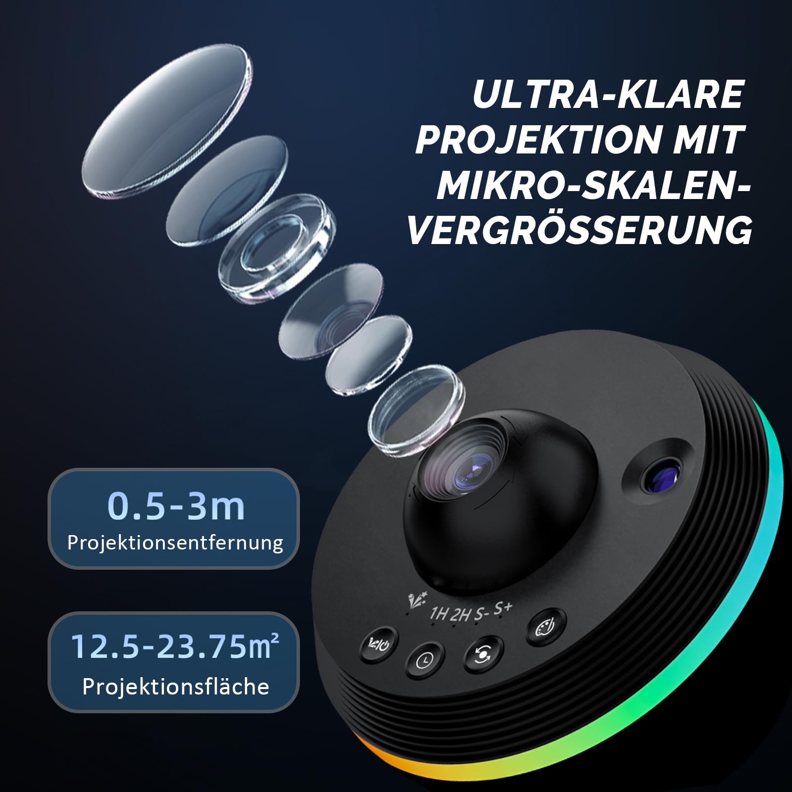 Sternenhimmel Projektor, Galaxy Star Planetarium Weltraum Sternenprojektor Nachtlicht mit Lichtstreifen, Meteor and Galaxy Projektor & 2 Films Set für Kind Erwachsene Geschenk