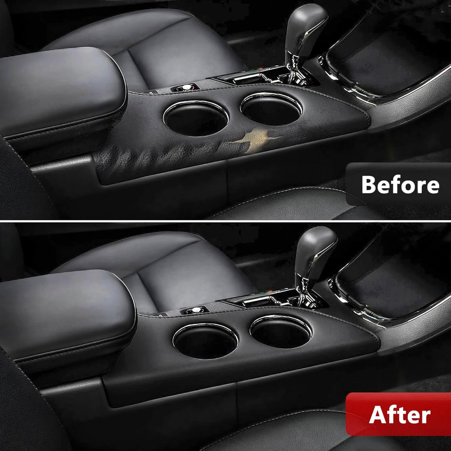 Car Center Console Cup Holder Cover Replacement for Toyota Avalon 2013-2018, Armrest Arm Rest Cupholder Upholstery, Vinyl Leather, Anti-Scratch, Black (Leather Part Only)