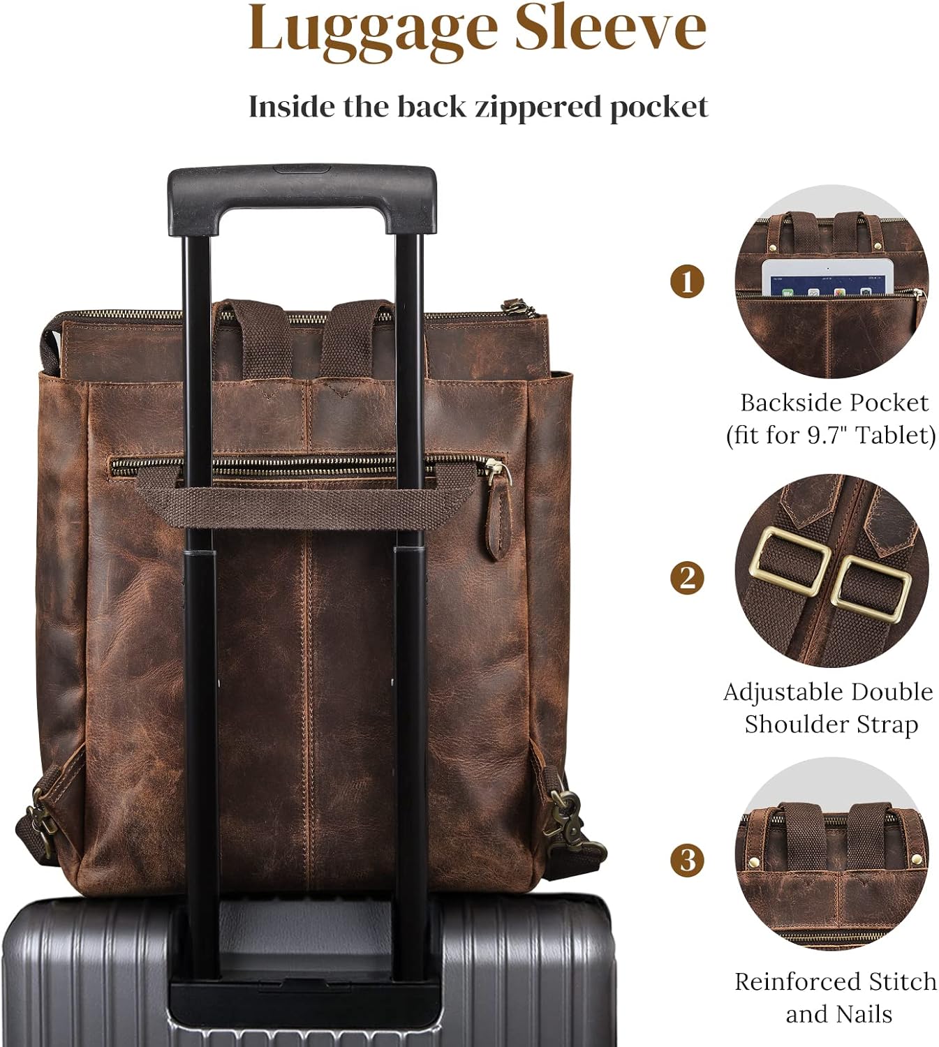 S-ZONE Genuine Leather Backpack Purse for Women Men Vintage Rucksack Handbag Travel Daypack - Image 6