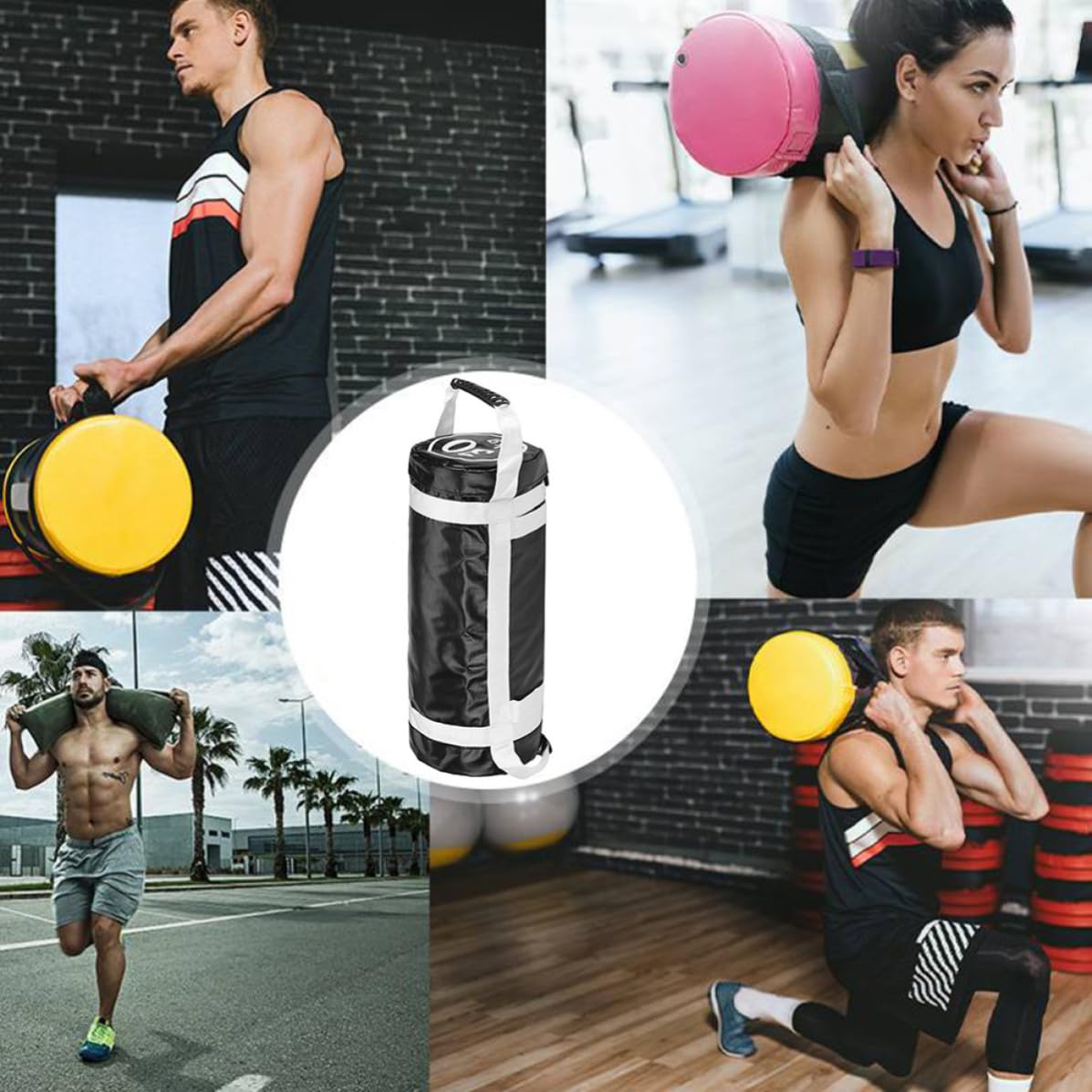 Abaodam Sacco da Allenamento Pesi, Borsa Fitness in PVC Bianco