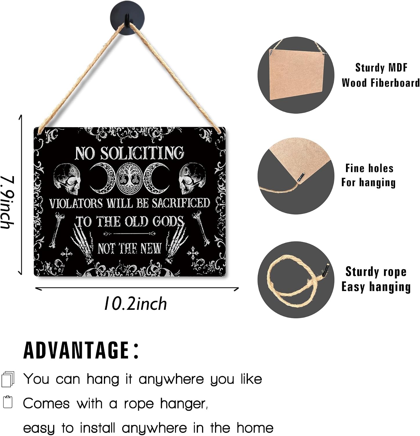 Lacosu Wall Pediments No Soliciting Sign for House Home,No Soliciting Welcome Sign for Front Door,Witchy Wall Decor,Gothic Wall Decor,10x8 Inches